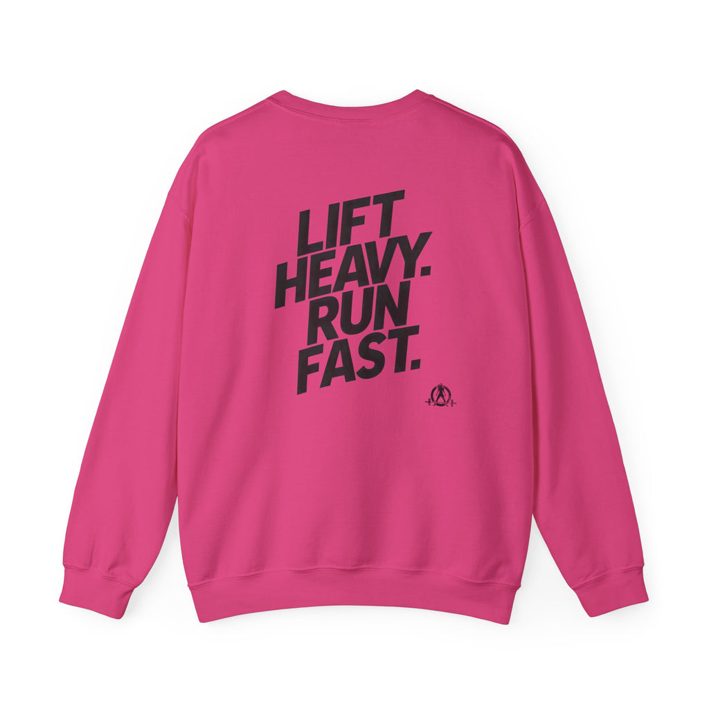 Lift Heavy Run Fast - Unisex Heavy Blend™ Crewneck Sweatshirt - Black Logo Front & Back