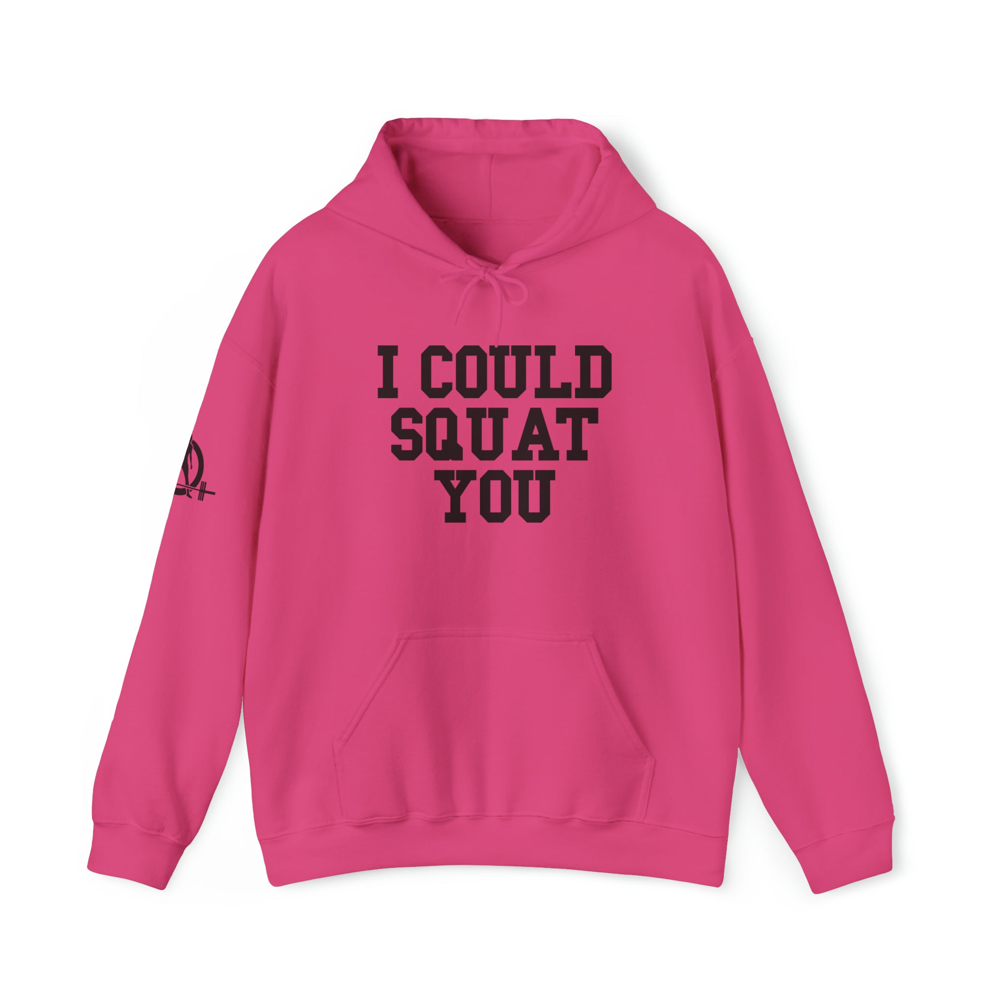 I Could Squat You - Classic Logo White - Unisex Heavy Blend Hooded Sweatshirt - Black Print on Front