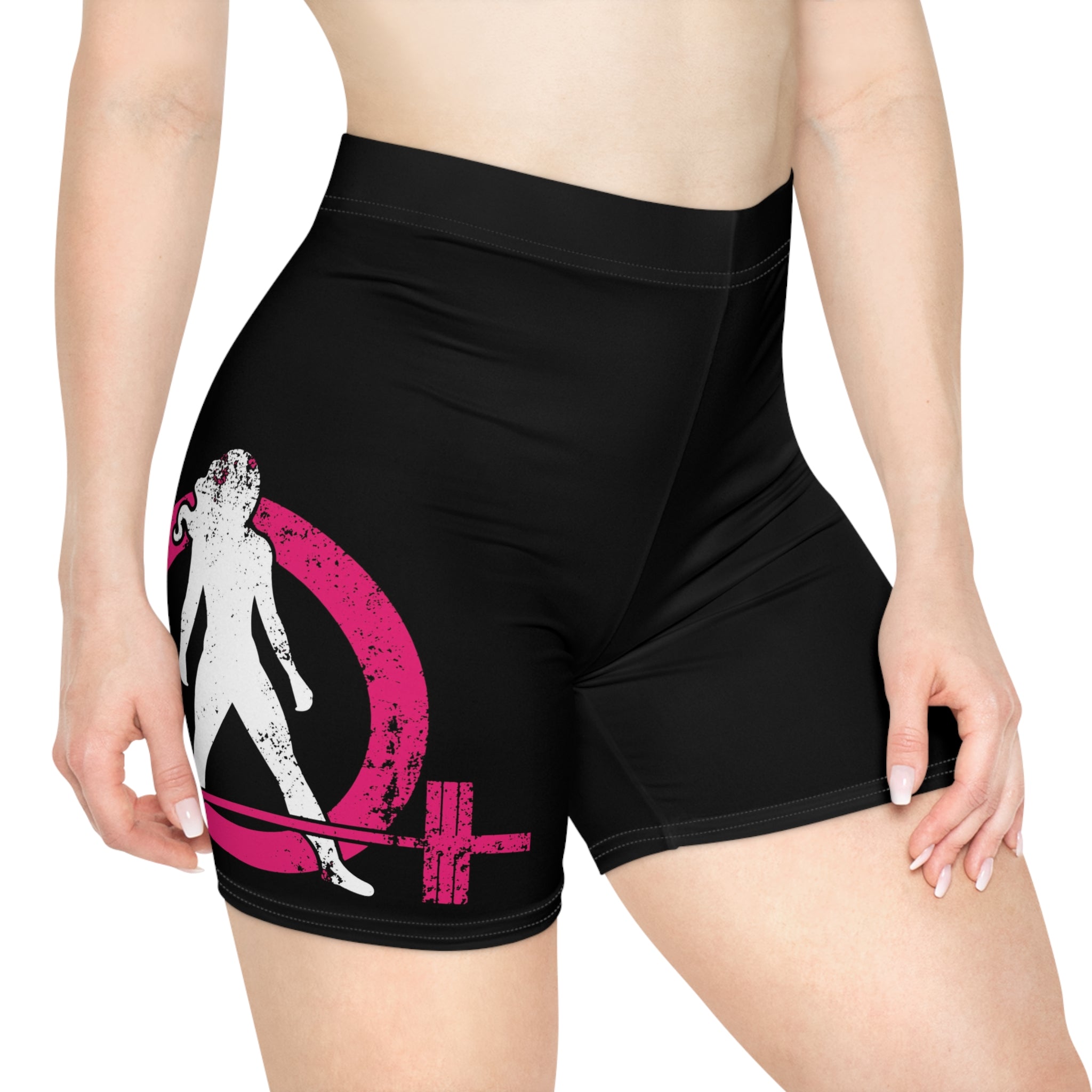 Women's Biker Shorts - Black with Distressed Color Logo