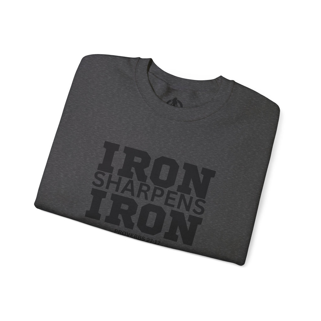 Iron Sharpens Iron - Unisex Heavy Blend™ Crewneck Sweatshirt - Front Black Logo - Plain Back