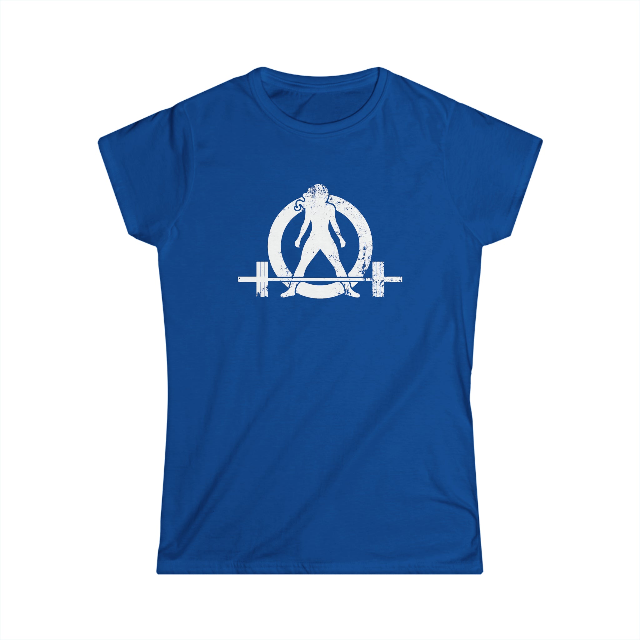 Lift Heavy Shit - Women's Softstyle Tee - White Distressed Logo + Print On Back
