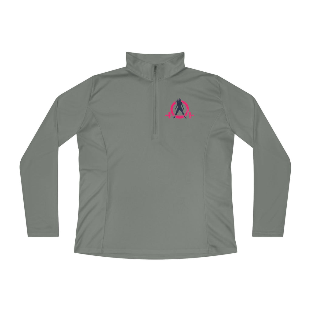 Ladies Quarter-Zip Pullover - White Distressed Logo