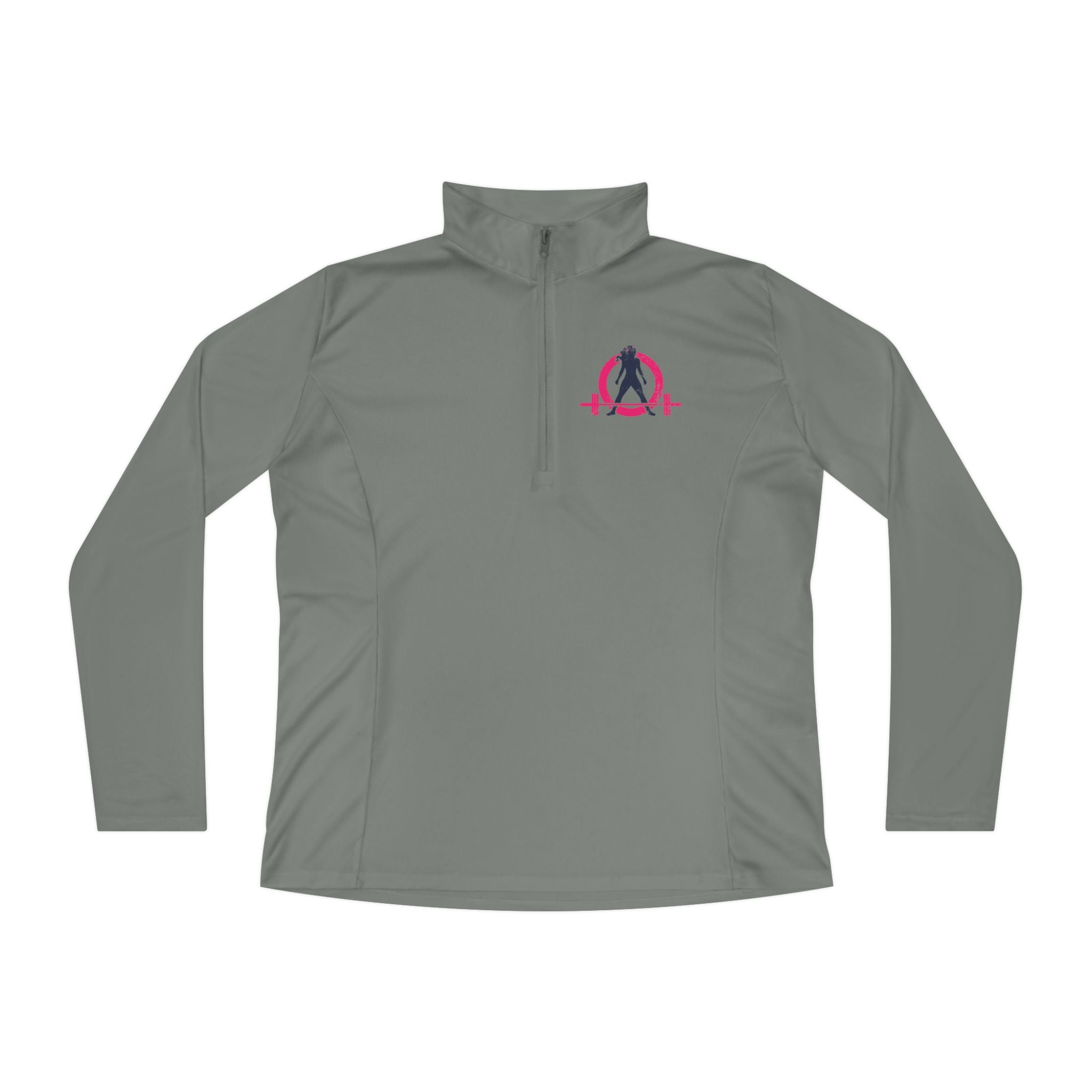 Ladies Quarter-Zip Pullover - White Distressed Logo