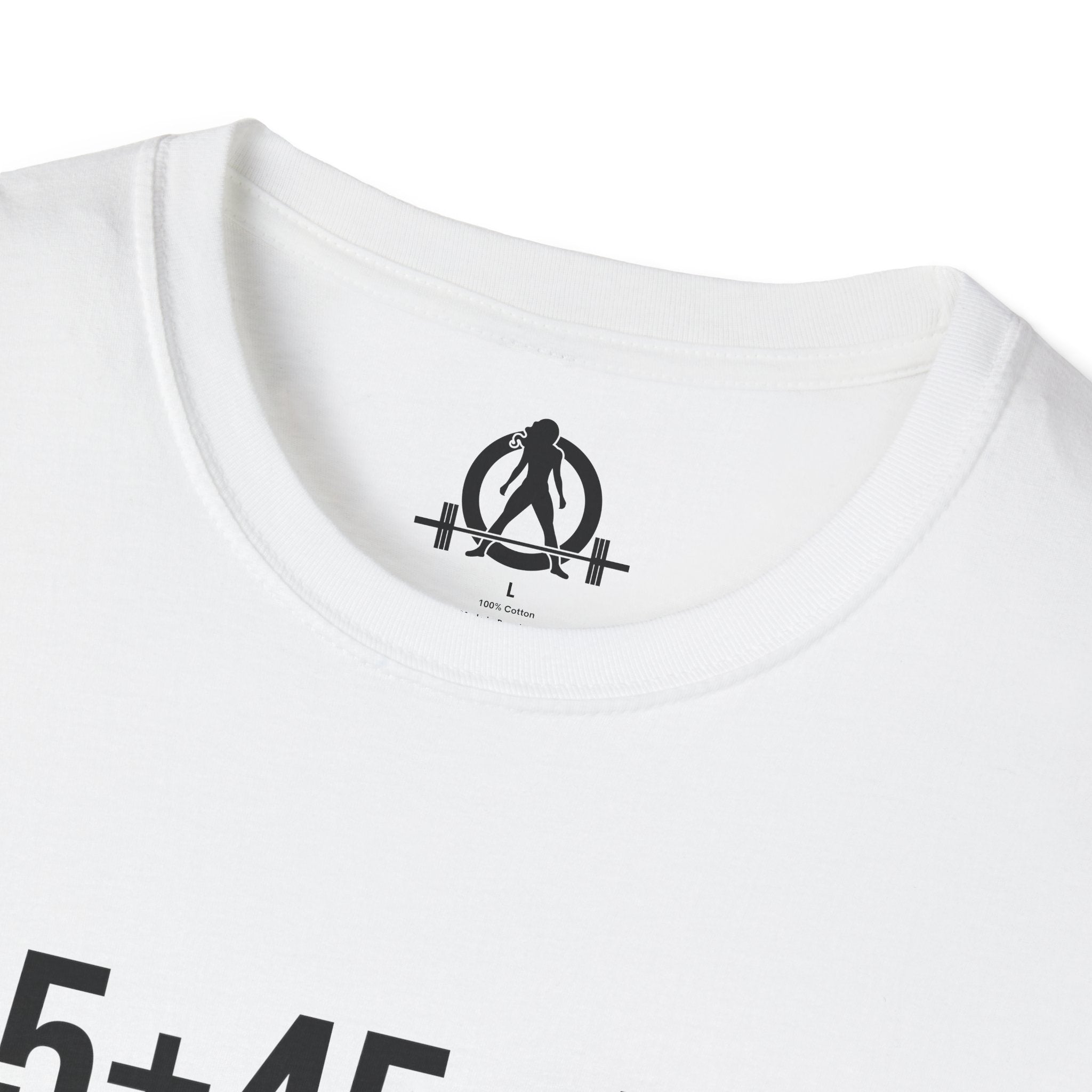 45 + 45 = 135 - Unisex Softstyle T-Shirt - Black Print on Front Plain Back