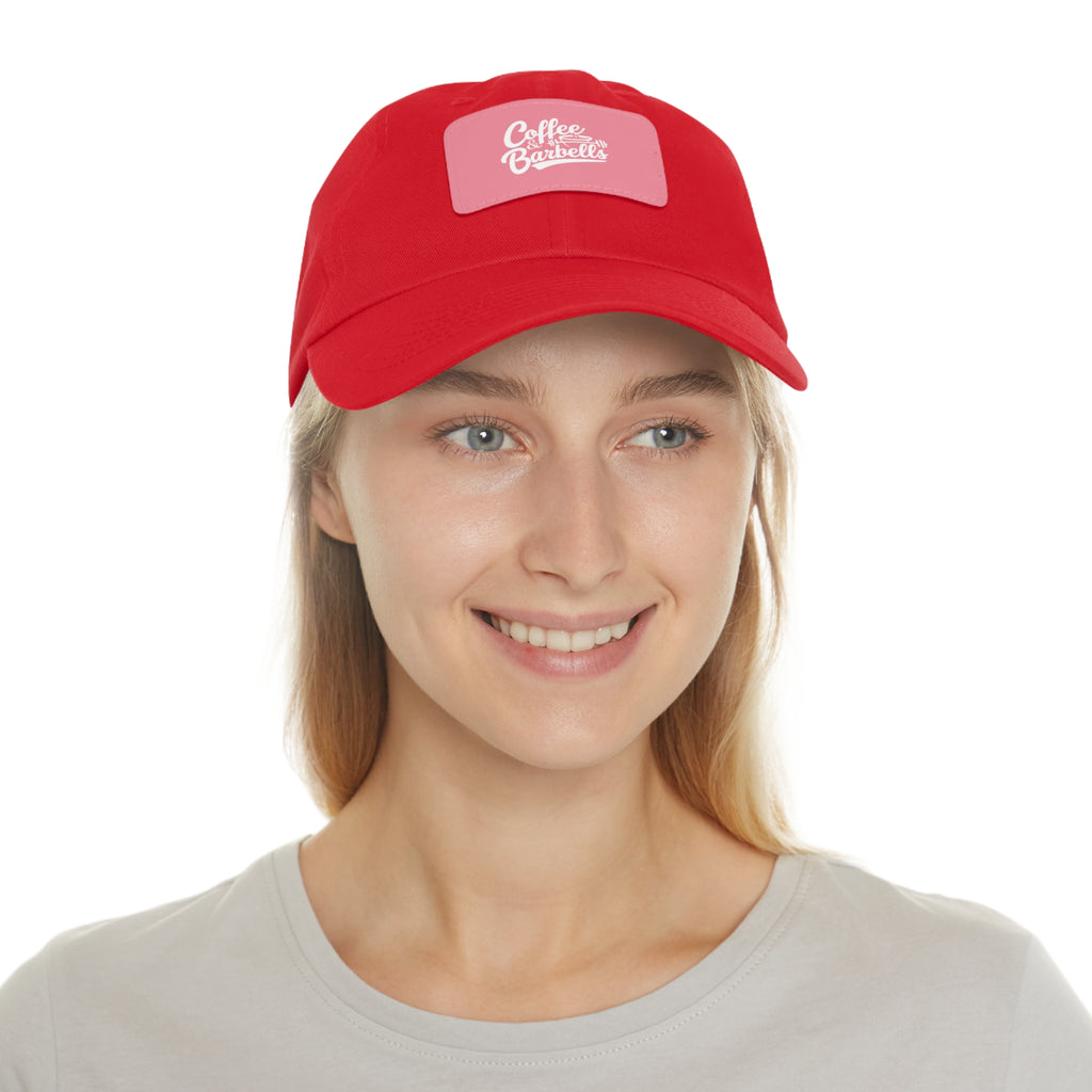 Coffee & Barbells - Dad Hat with Leather Patch (Rectangle) - White Font