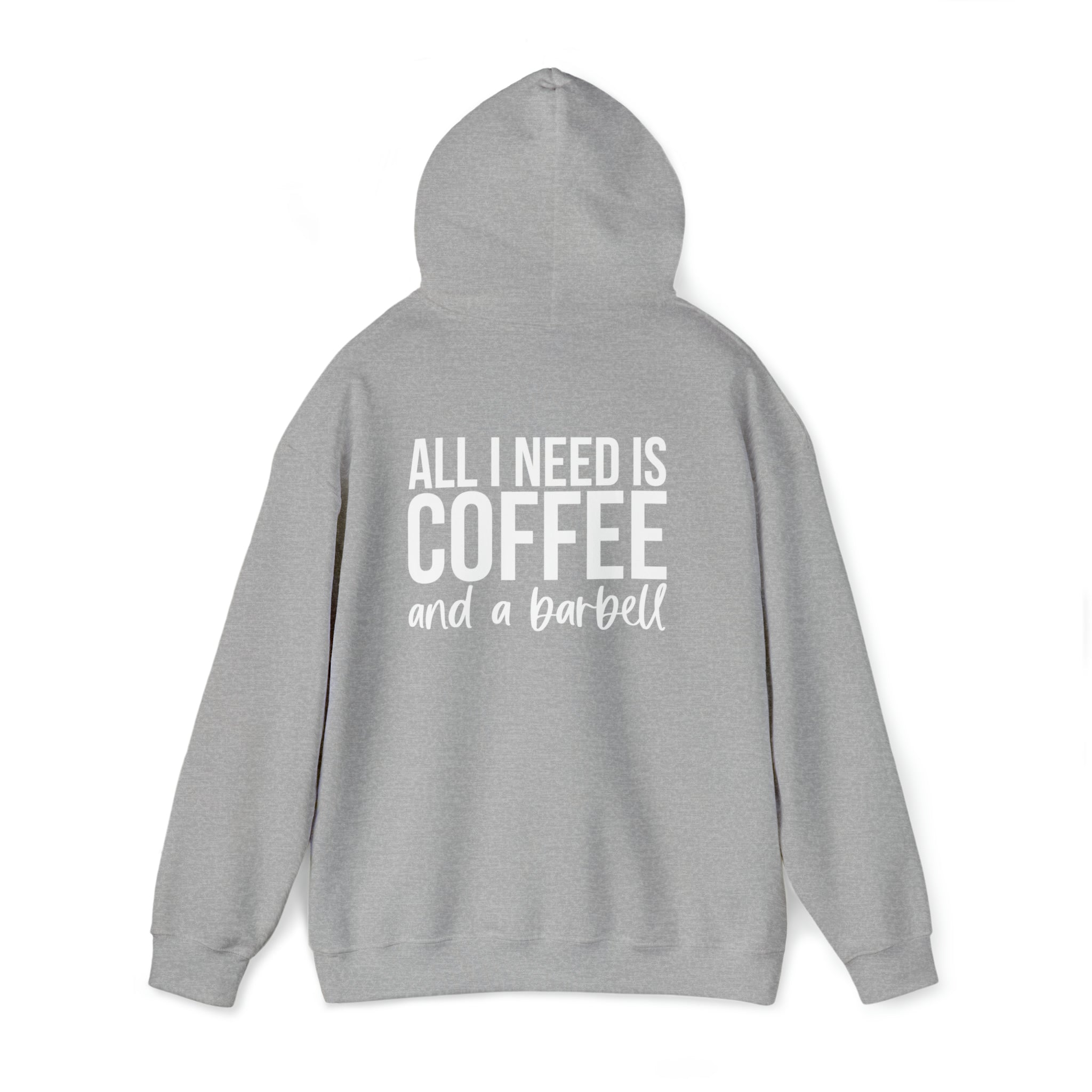 COFFEE and a Barbell - Unisex Heavy Blend Hooded Sweatshirt - Dark Logo