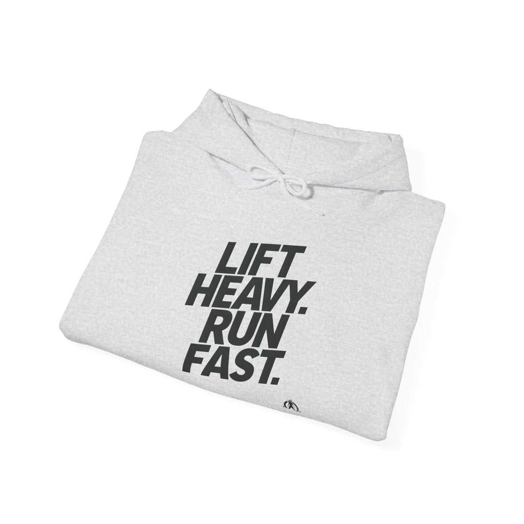 Lift Heavy Run Fast – Unisex Heavy Blend™ Hooded Sweatshirt (Front Black Logo) 🏋️‍♂️🏃‍♀️🖤
