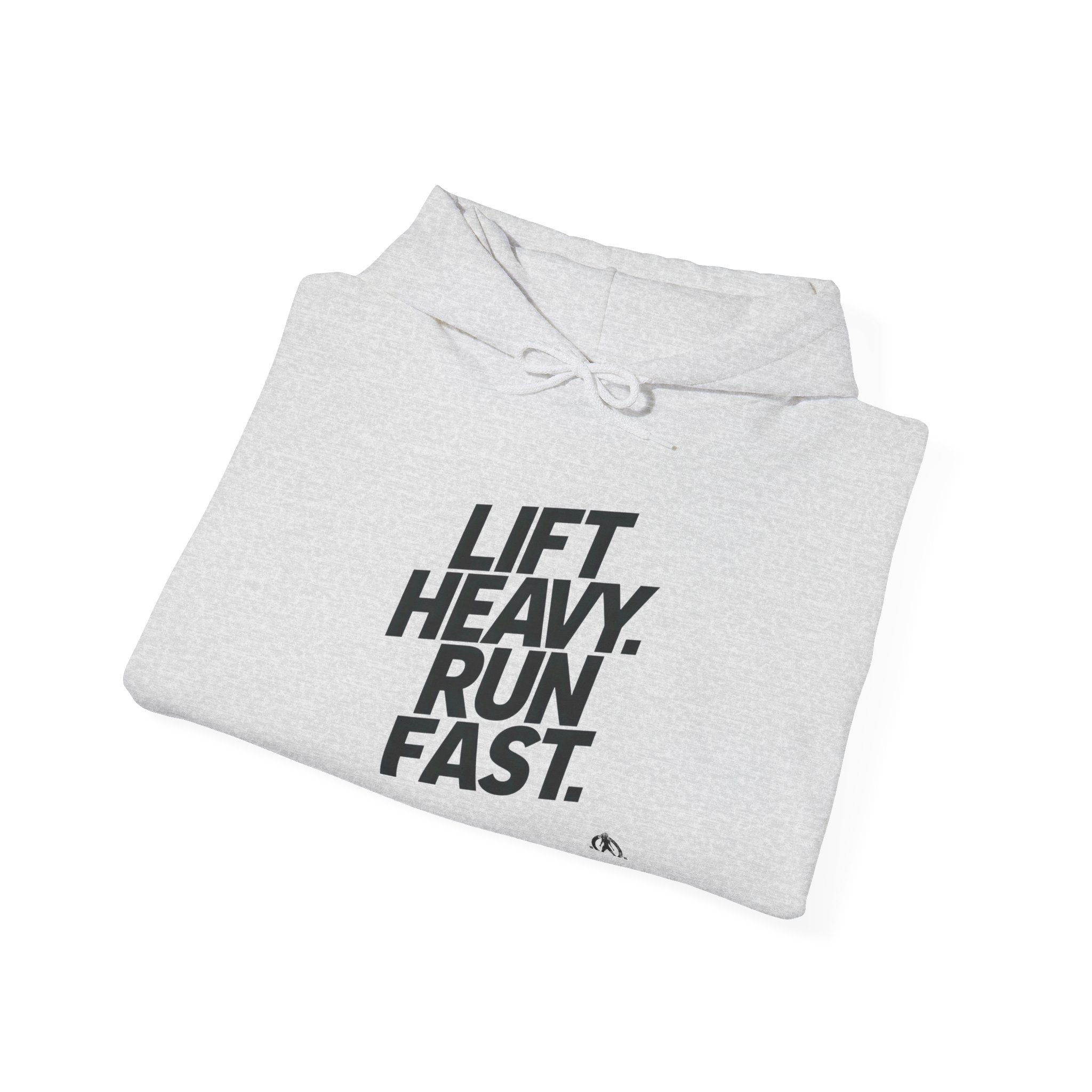 Lift Heavy Run Fast – Unisex Heavy Blend™ Hooded Sweatshirt (Front Black Logo) 🏋️‍♂️🏃‍♀️🖤