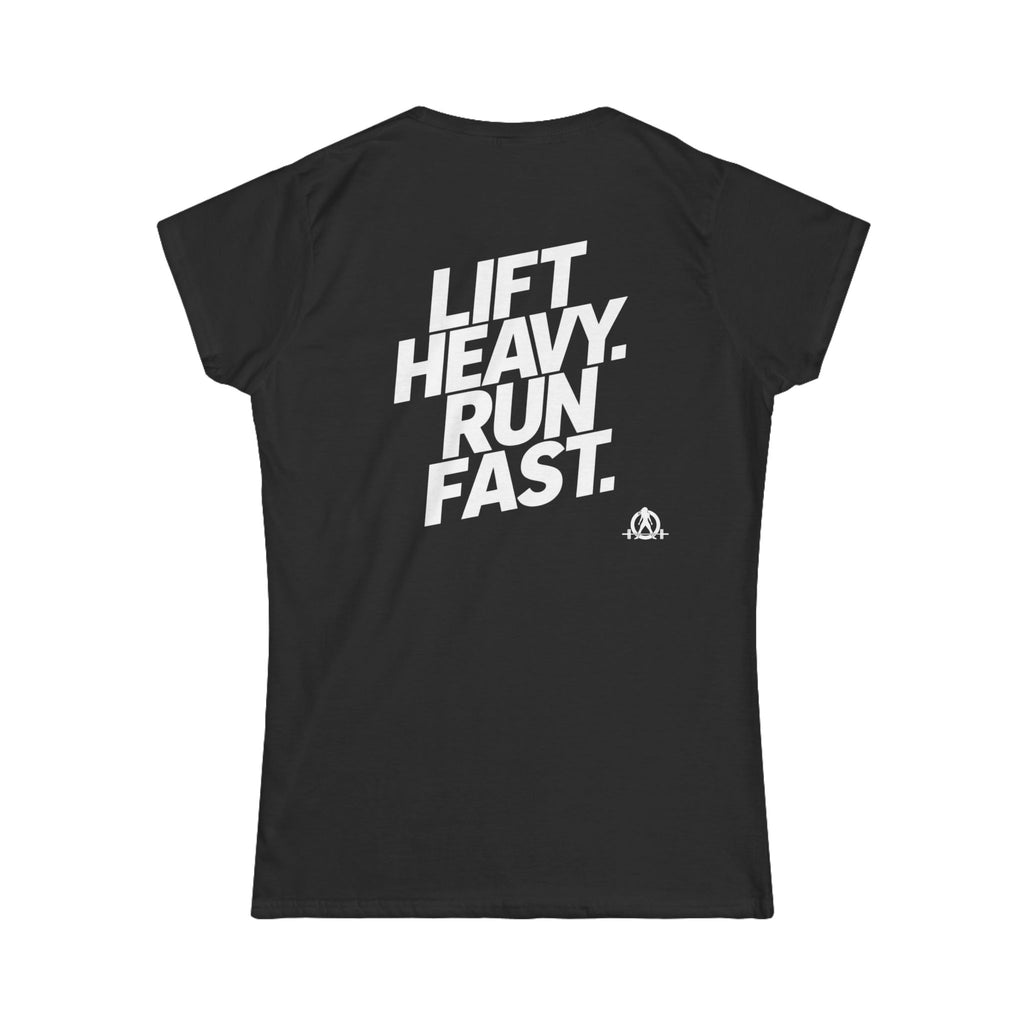 Lift Heavy Run Fast - Women's Softstyle Tee - White Front & Back Logo
