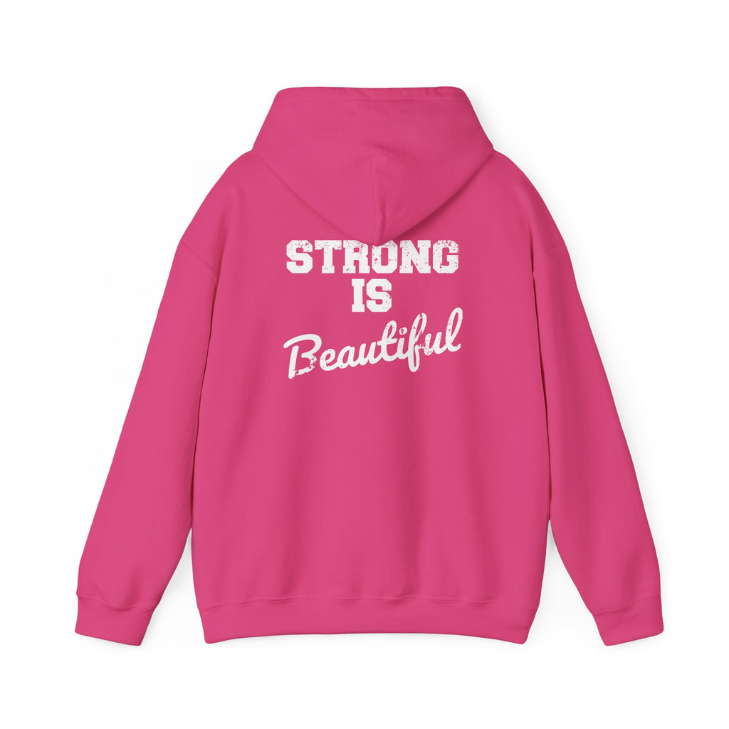 Strong Is Beautiful – Unisex Heavy Blend™ Hooded Sweatshirt (Distressed White Logo) 🤍💪