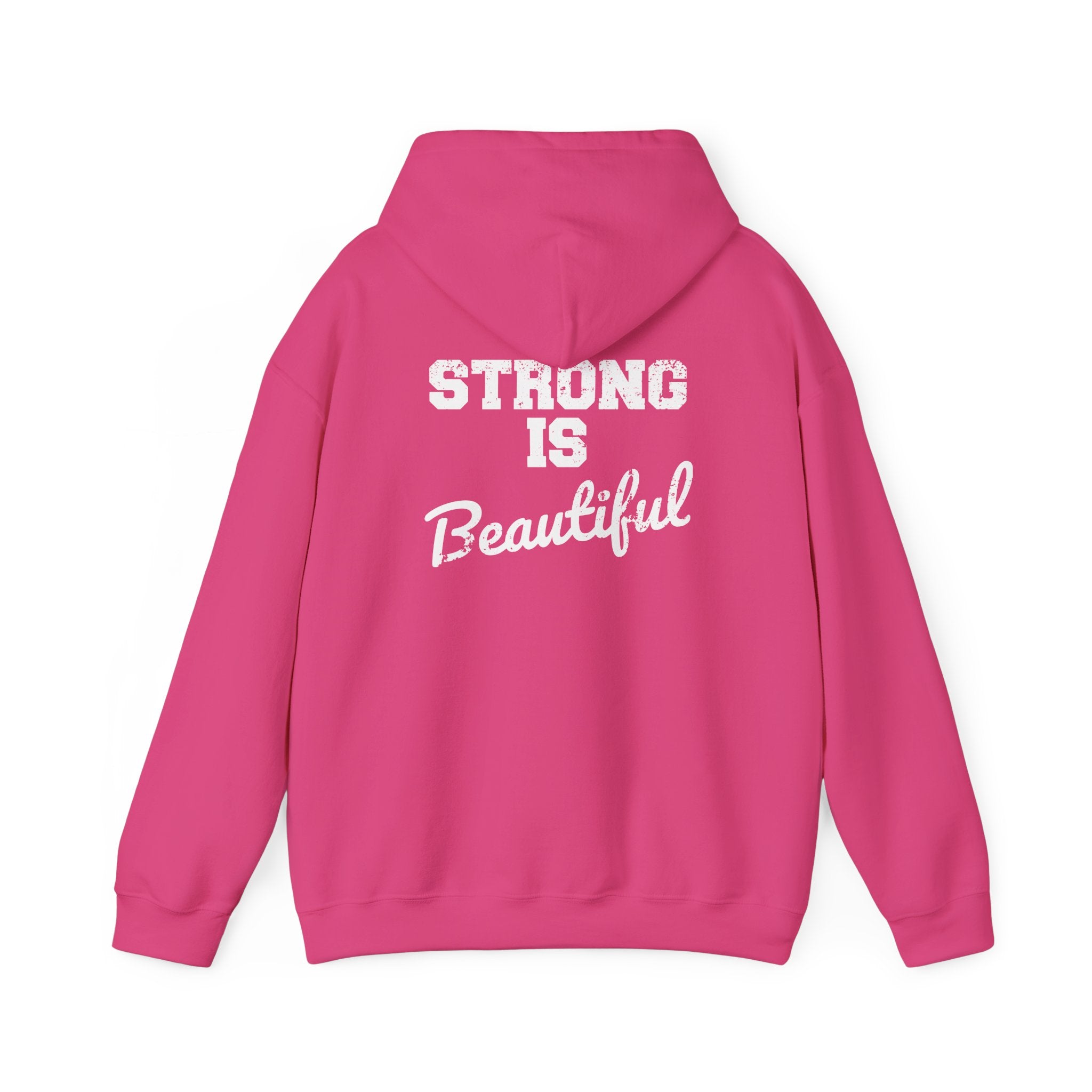 Strong Is Beautiful – Unisex Heavy Blend™ Hooded Sweatshirt (Distressed White Logo) 🤍💪