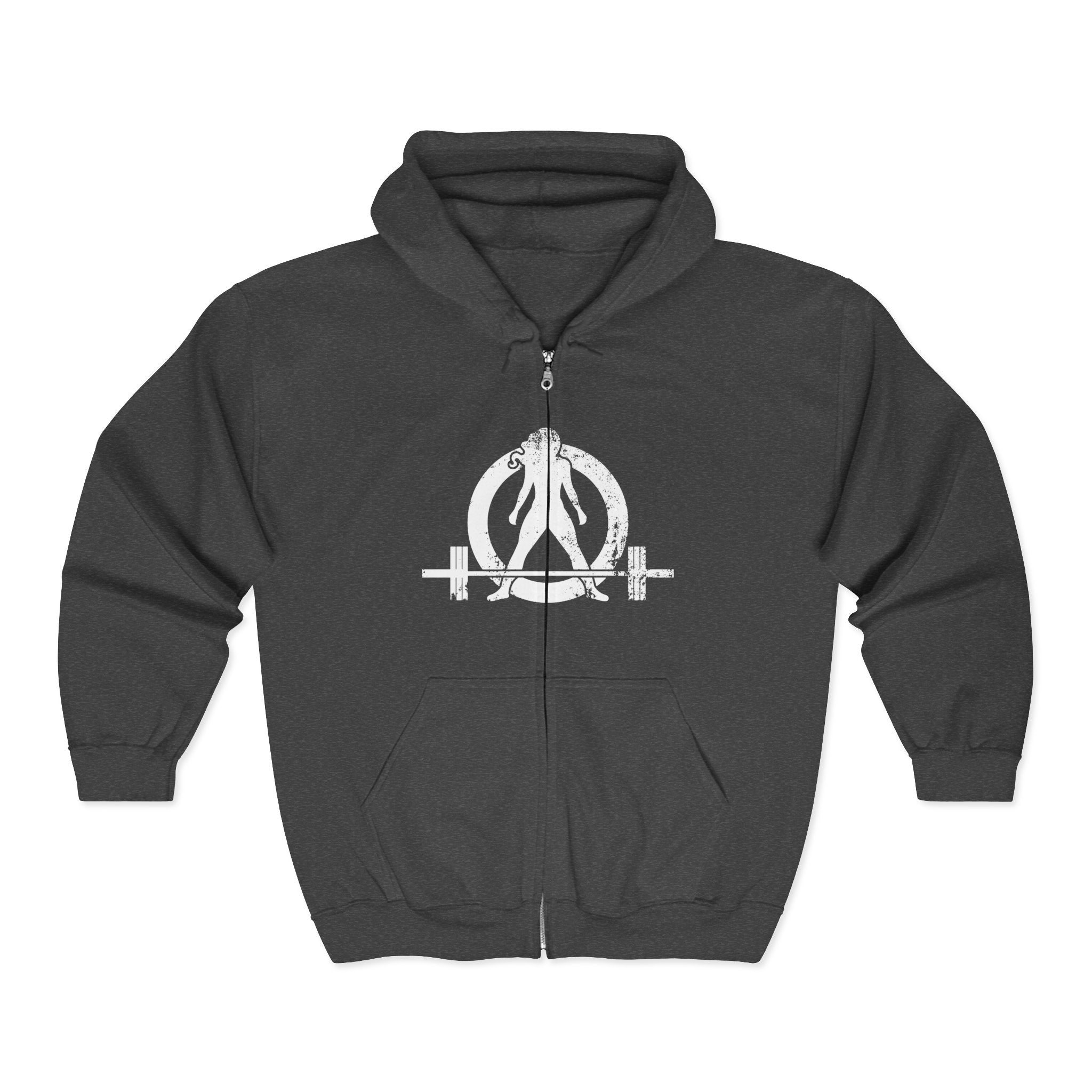 Unisex Heavy Blend™ Full Zip Hooded Sweatshirt - Distressed White Logo