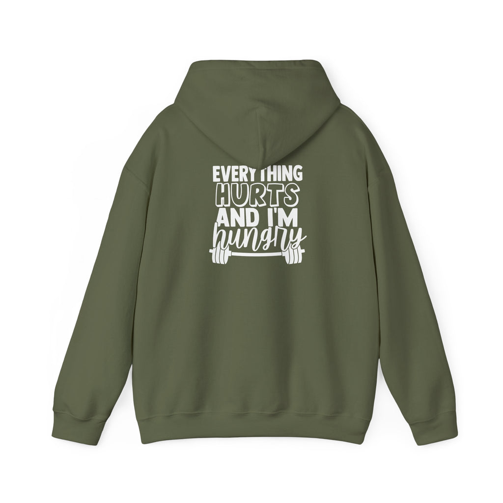 Everything Hurts & I'm Hungry  - Unisex Heavy Blend Hooded Sweatshirt  - White Print Front & Back