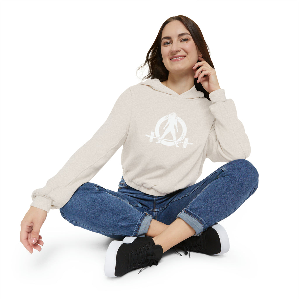 Women's Cinched Bottom Hoodie - White Distressed Logo
