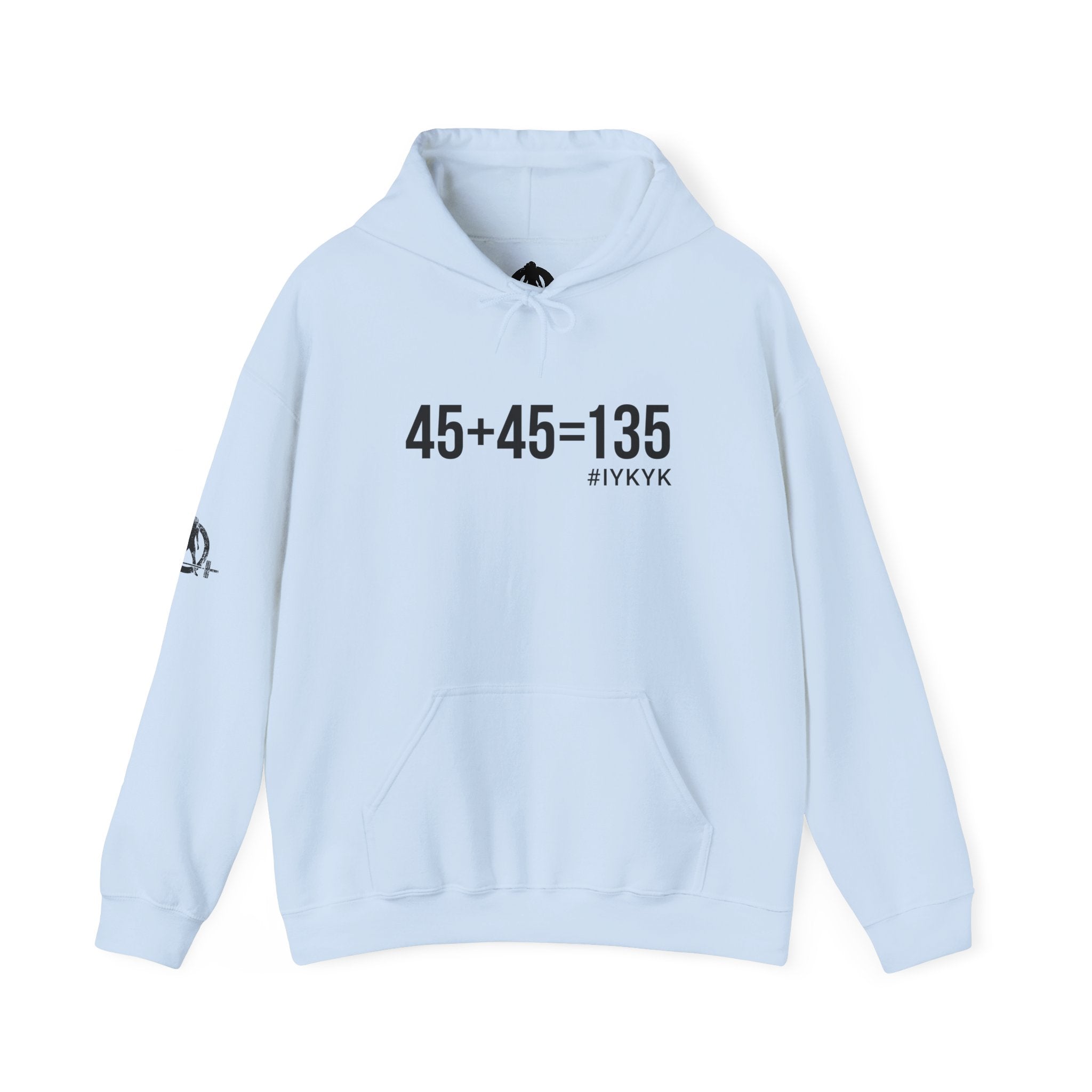 45 + 45 = 135 - Unisex Heavy Blend Hooded Sweatshirt  - Front Black & Shoulder Logo