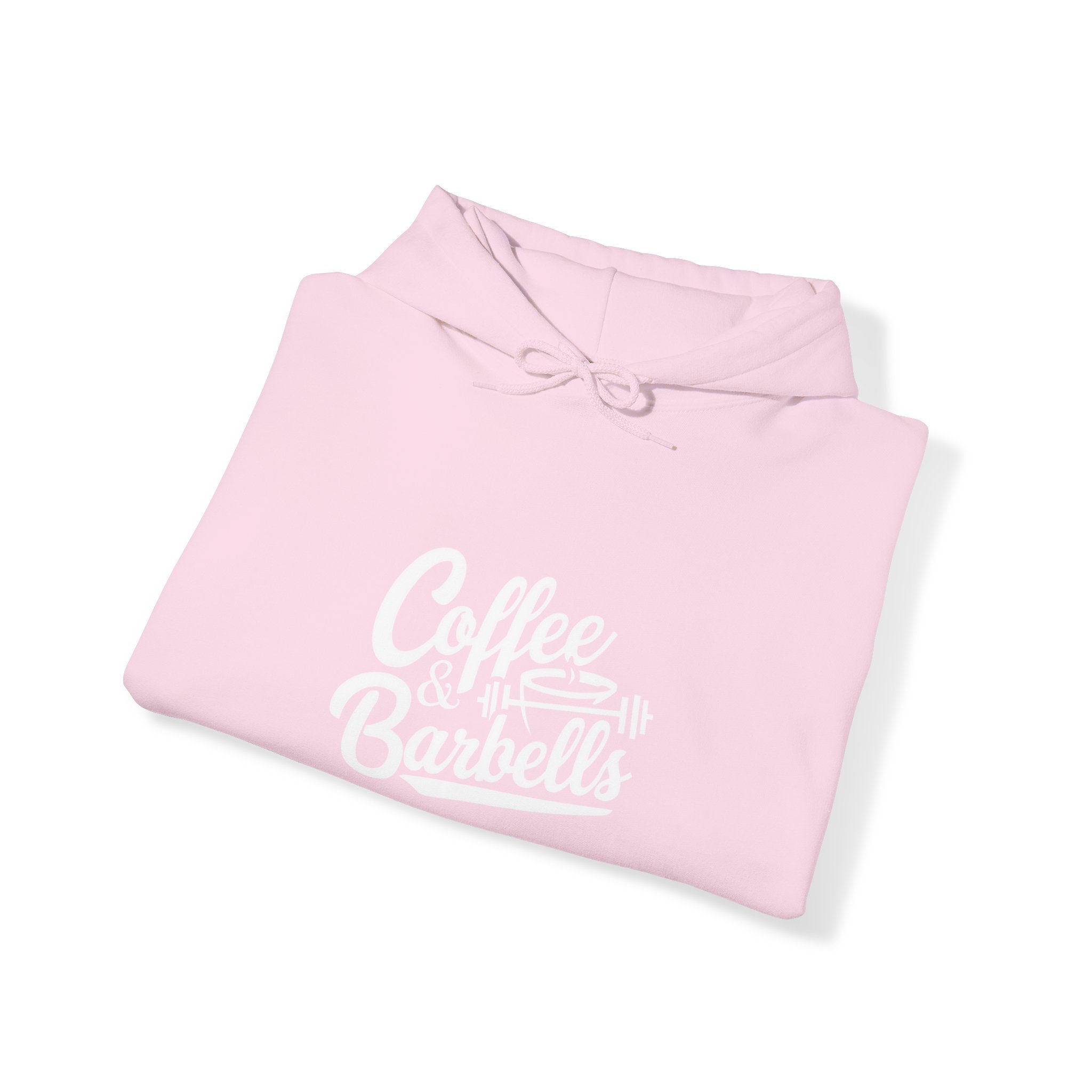 Coffee & Barbells - Unisex Heavy Blend Hooded Sweatshirt - White Logo on Front & Right Sleeve