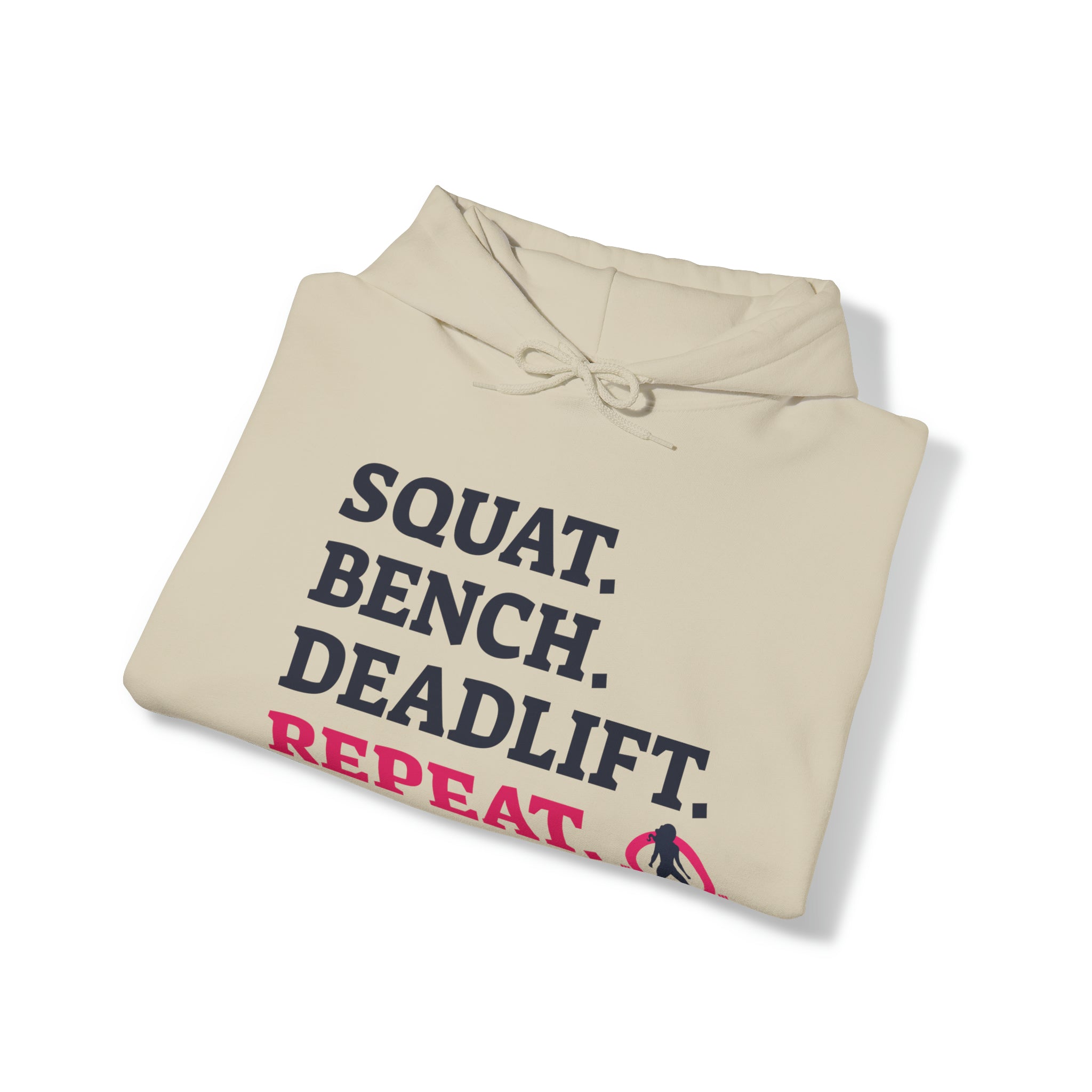 Squat Bench Deadlift Repeat - Unisex Heavy Blend Hooded Sweatshirt - Light WWLW Logo - Pink- Plain Black