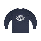 Coffee & Barbells - Unisex Ultra Cotton Long Sleeve Tee - White Front Logo Plain Back