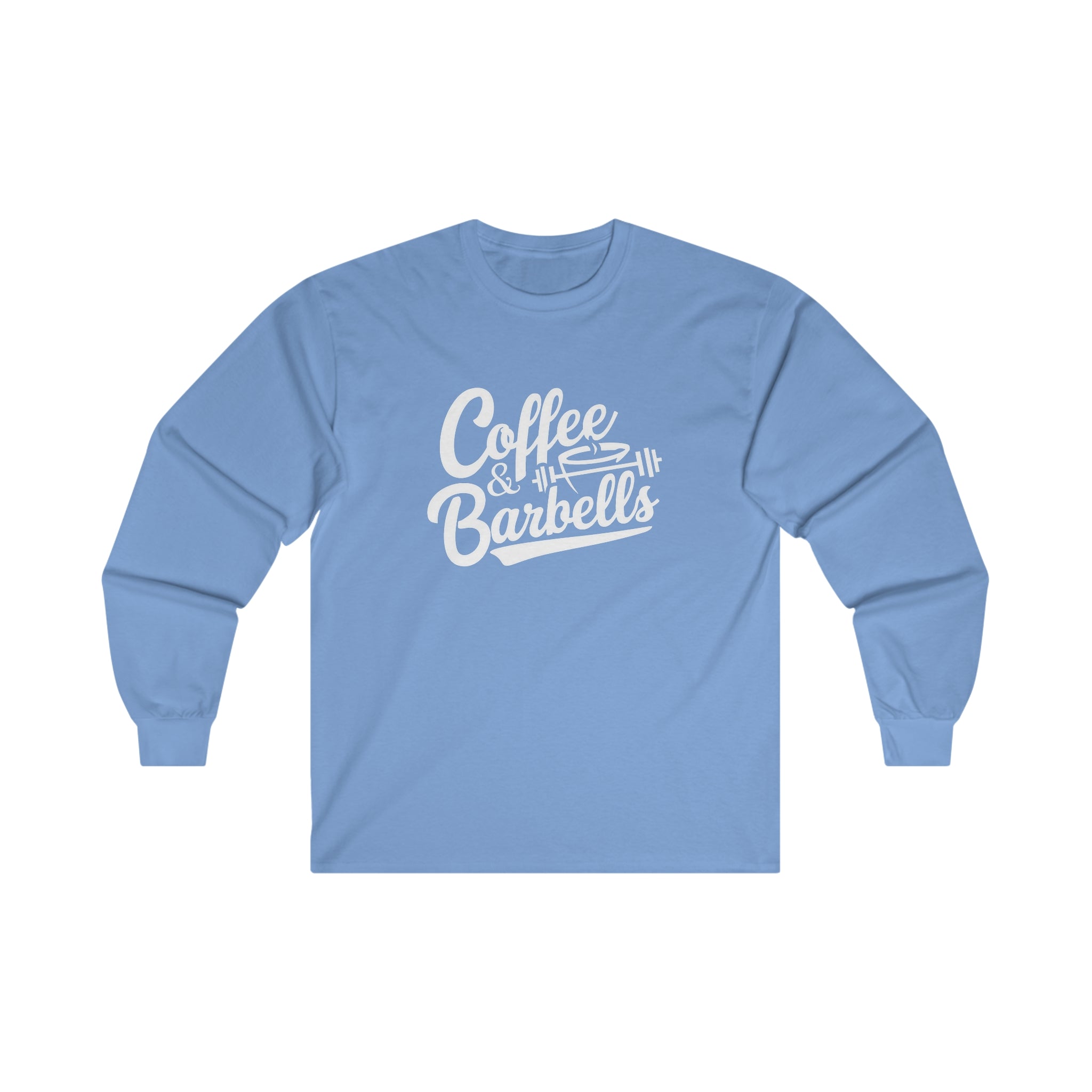 Coffee & Barbells - Unisex Ultra Cotton Long Sleeve Tee - White Front Logo Plain Back