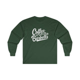 Coffee & Barbells - Unisex Ultra Cotton Long Sleeve Tee - White Front Logo Plain Back