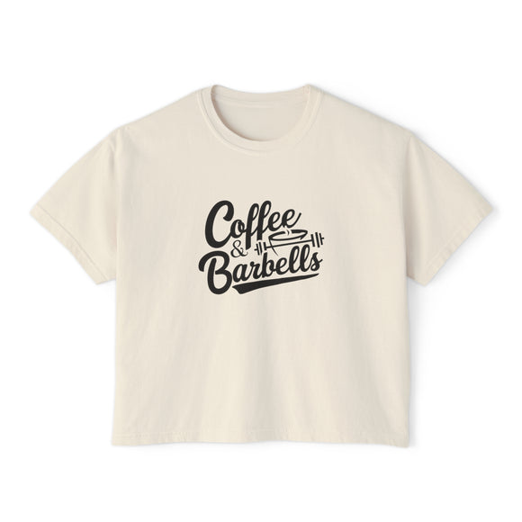 Coffee & Barbells - Women's Boxy Tee - Black Logo Front Plain Back
