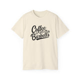 Coffee & Barbells - Unisex Ultra Cotton Tee - Front Black Logo - Plain Back