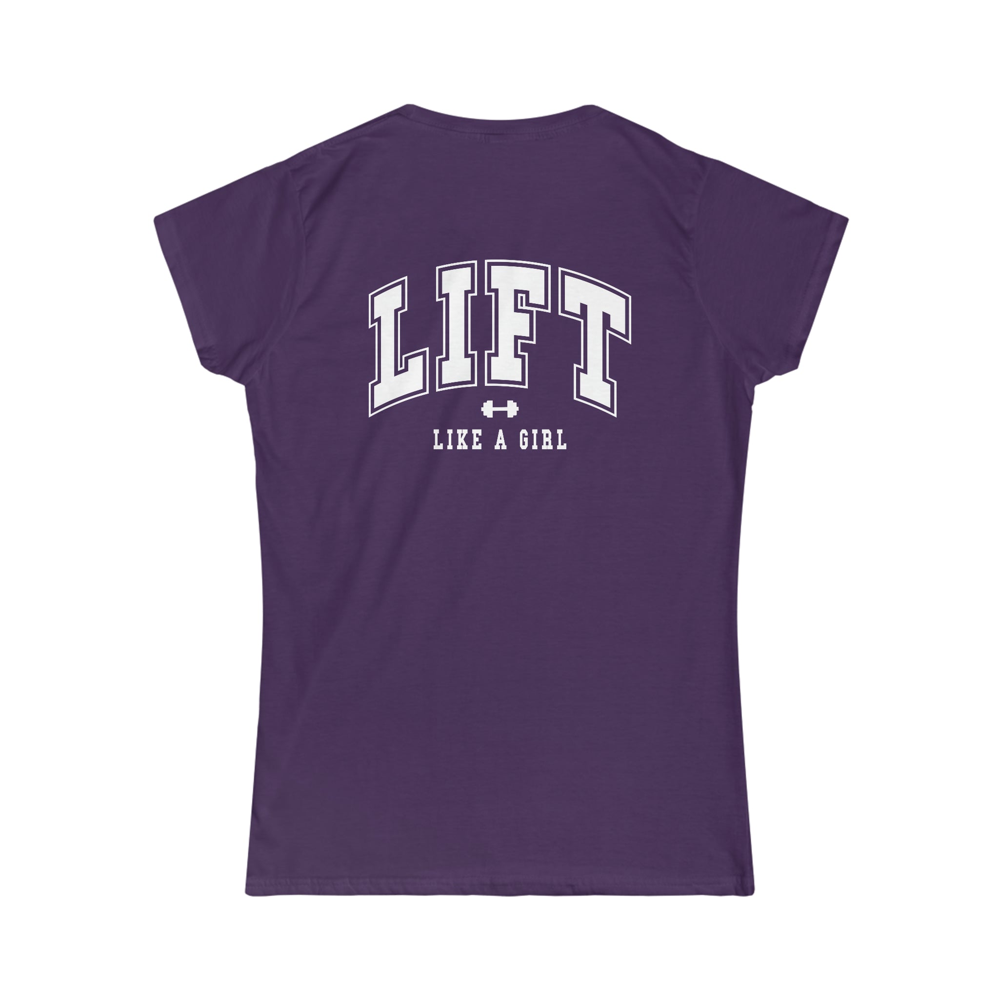 Lift Like A Girl - Women's Softstyle Tee - White Distressed Logo + Back
