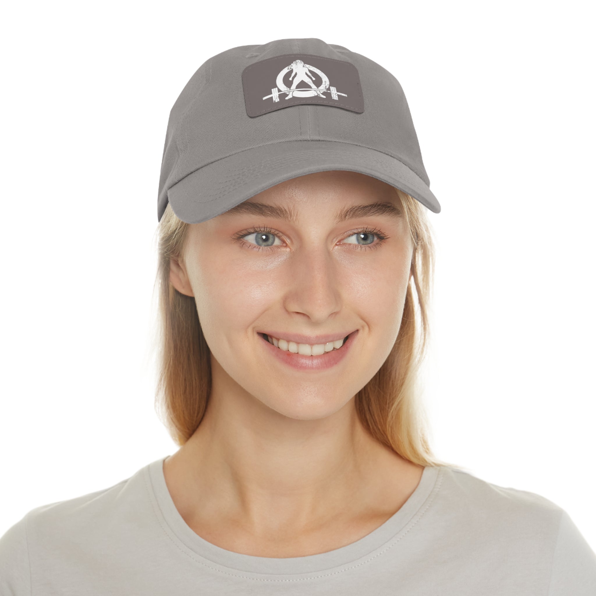 Distressed - Dad Hat with Leather Patch (Rectangle) - White Font