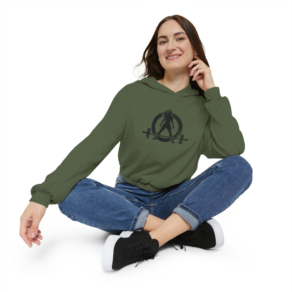 Women's Cinched Bottom Hoodie - Black Distressed Logo