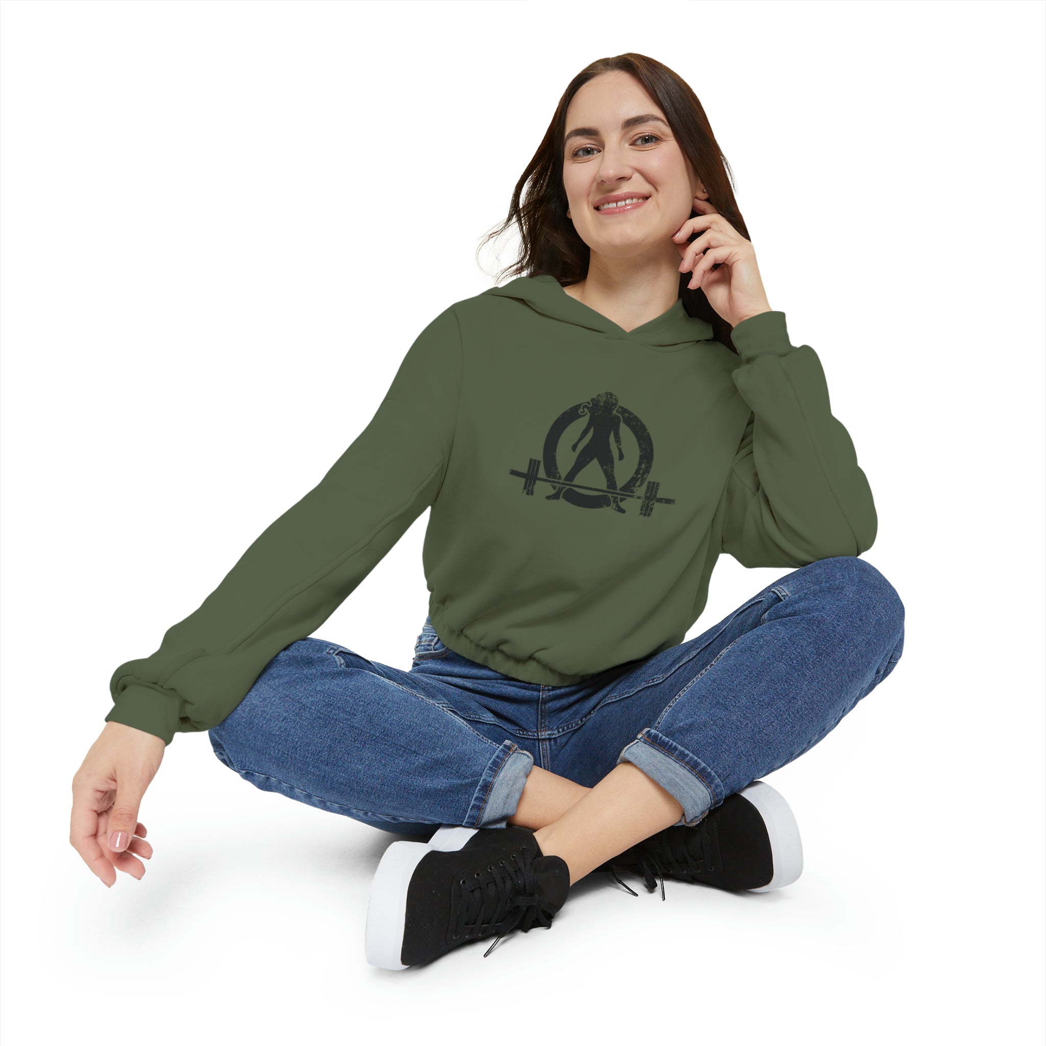 Women's Cinched Bottom Hoodie - Black Distressed Logo