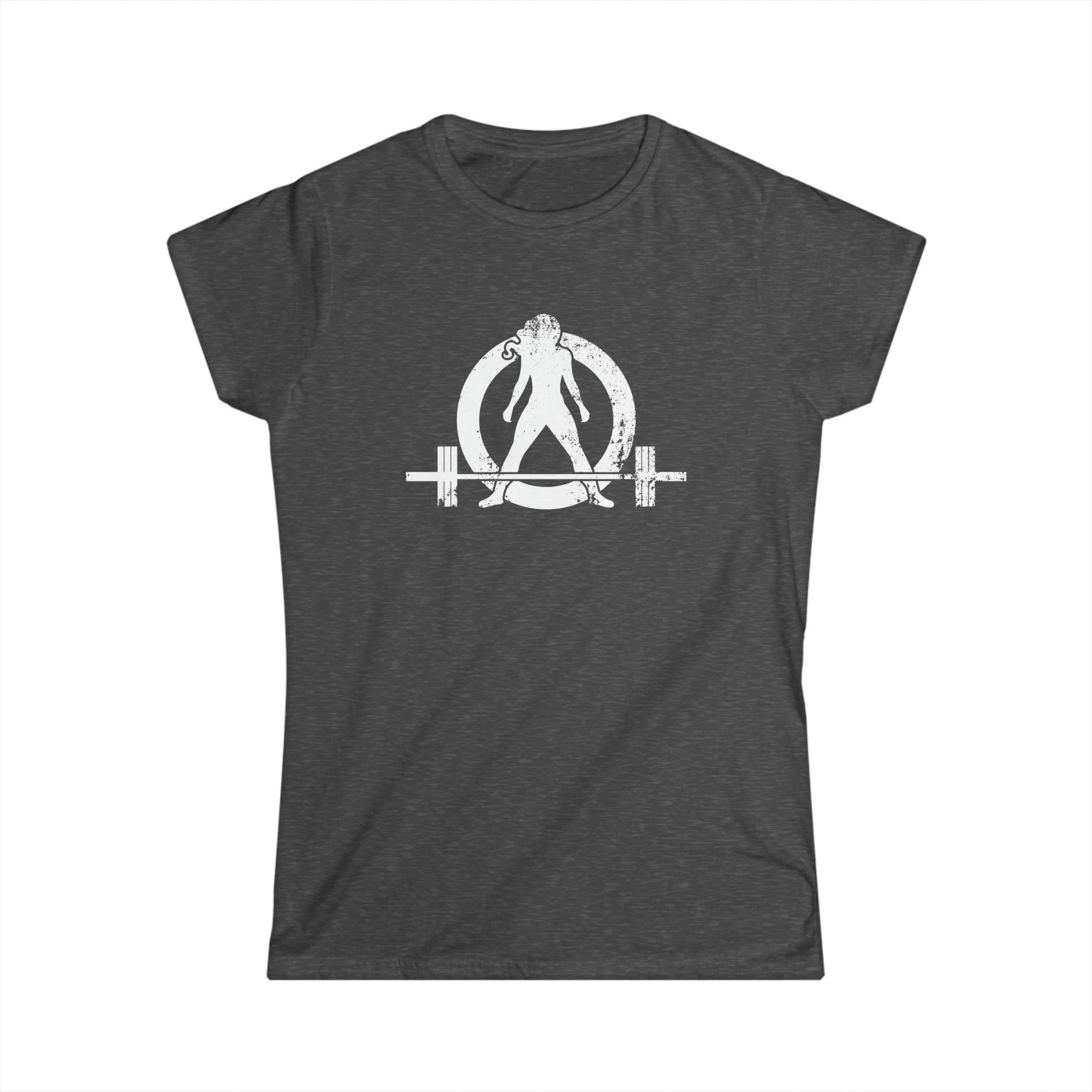 Lift Heavy Shit - Women's Softstyle Tee - White Distressed Logo + Print On Back