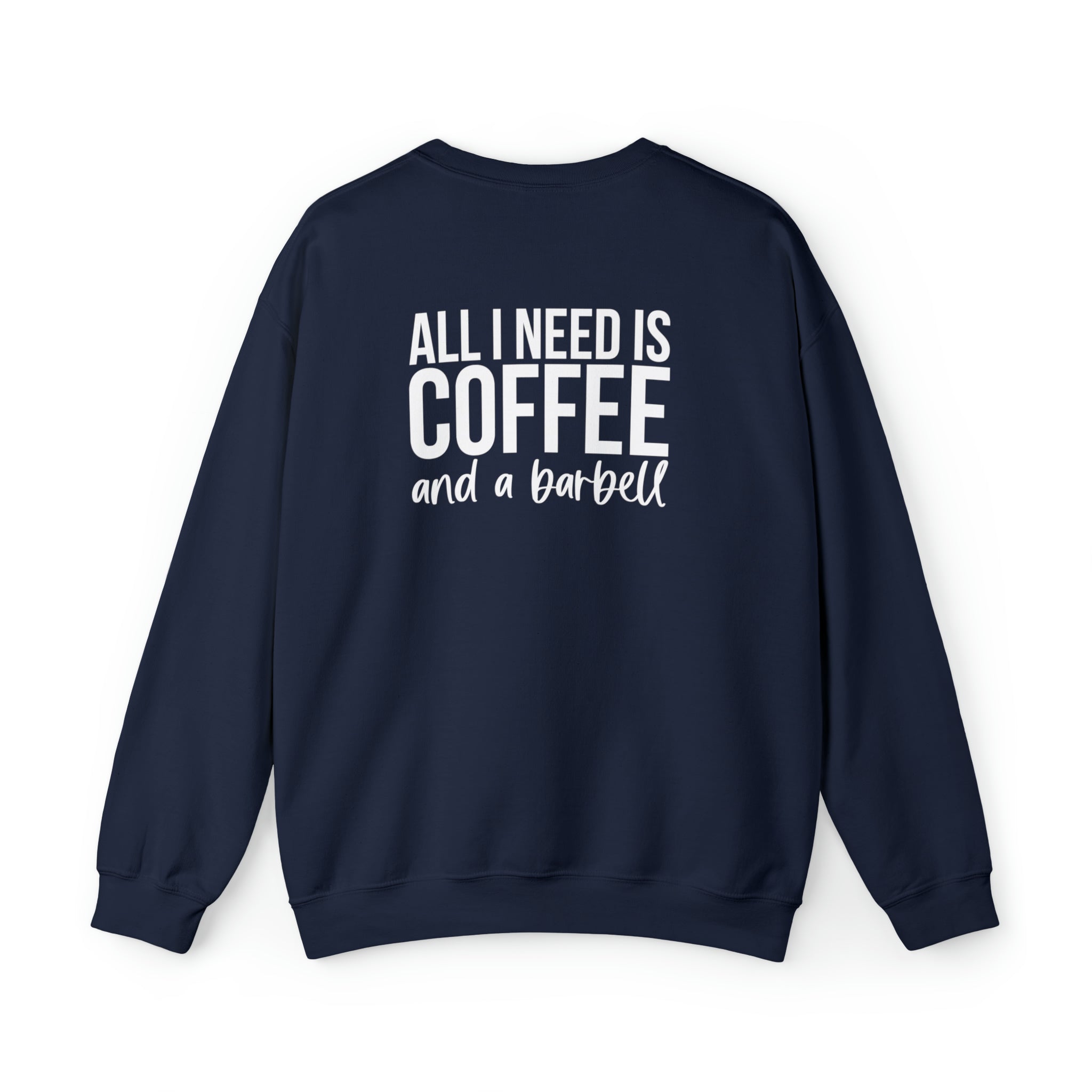 COFFEE and a Barbell - Unisex Heavy Blend™ Crewneck Sweatshirt - Distressed Logo - Plain Back
