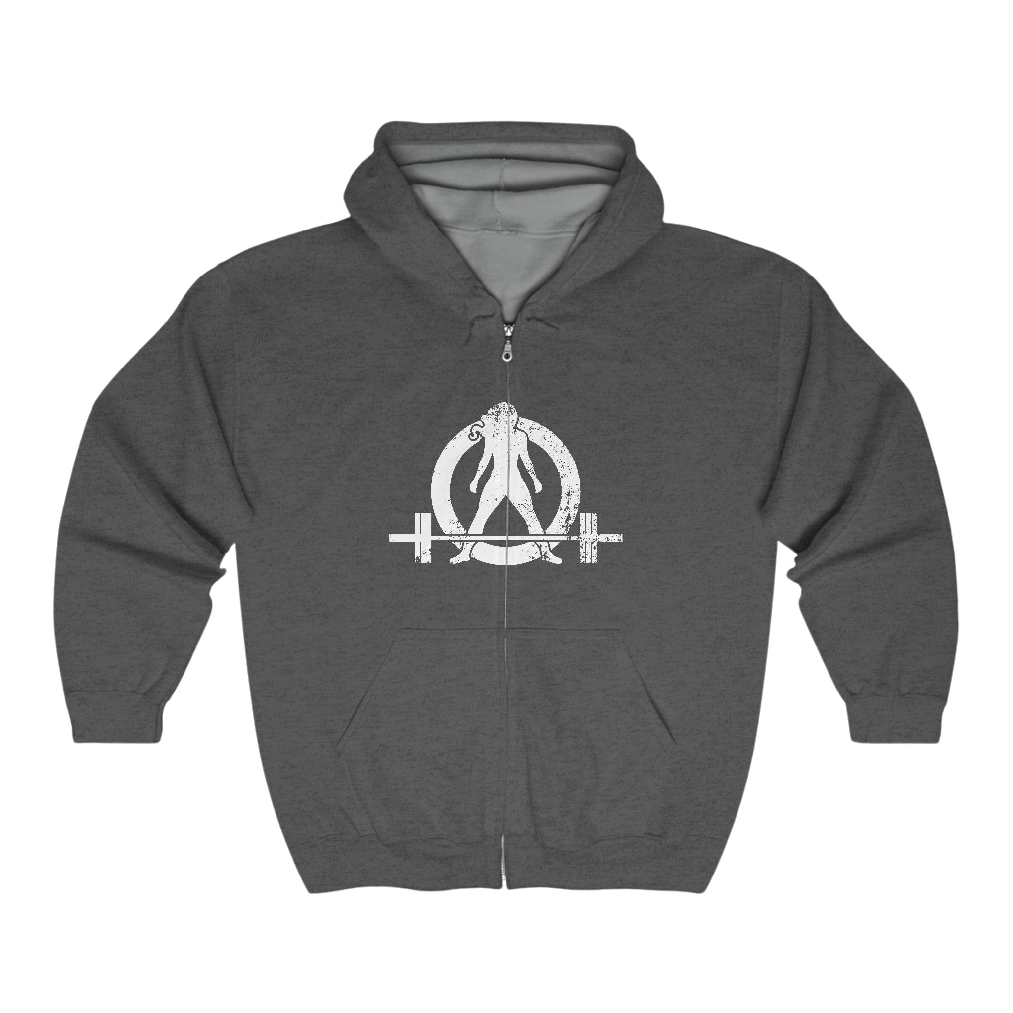 Unisex Heavy Blend™ Full Zip Hooded Sweatshirt - Distressed White Logo