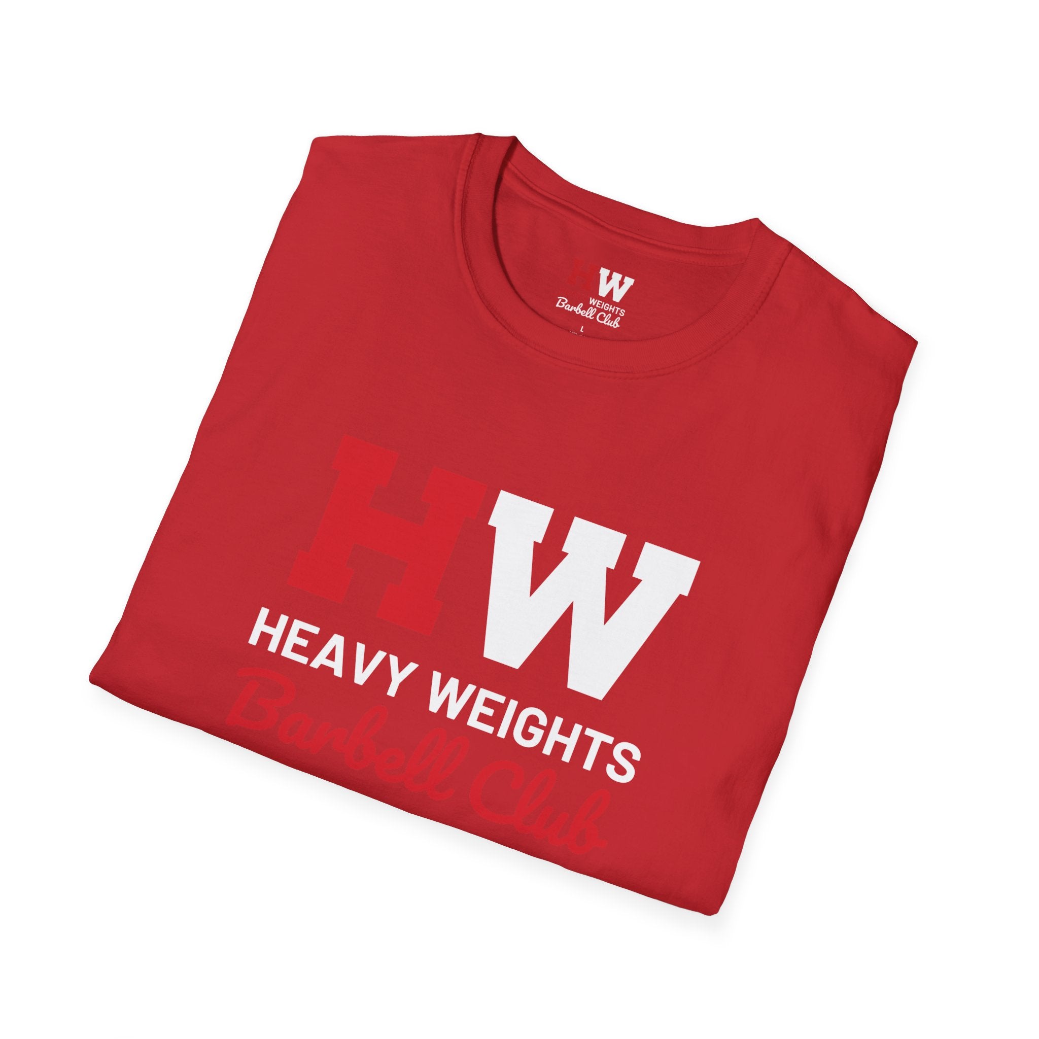 Heavy Weights Barbell Club  - Unisex Softstyle T-Shirt - Black Logo - Plain Back
