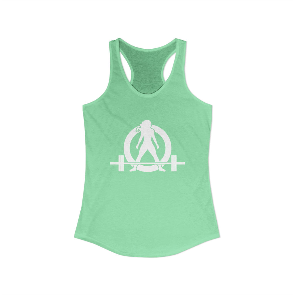 Lift Heavy - Run Fast - Racer Back Tank Top - Women's Ideal Racerback Tank (White Front & Back Logo)
