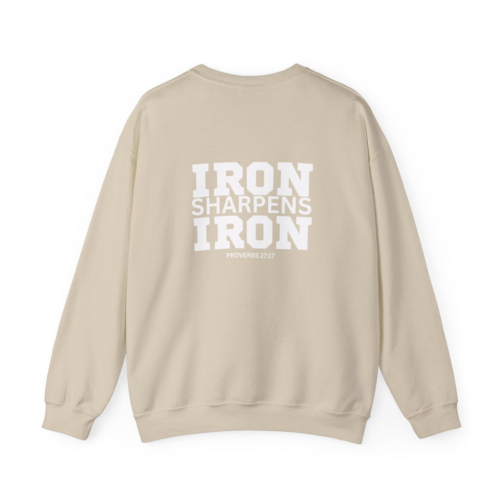 Iron Sharpens Iron - Unisex Heavy Blend™ Crewneck Sweatshirt - Front White Logo - Print on Front & Back