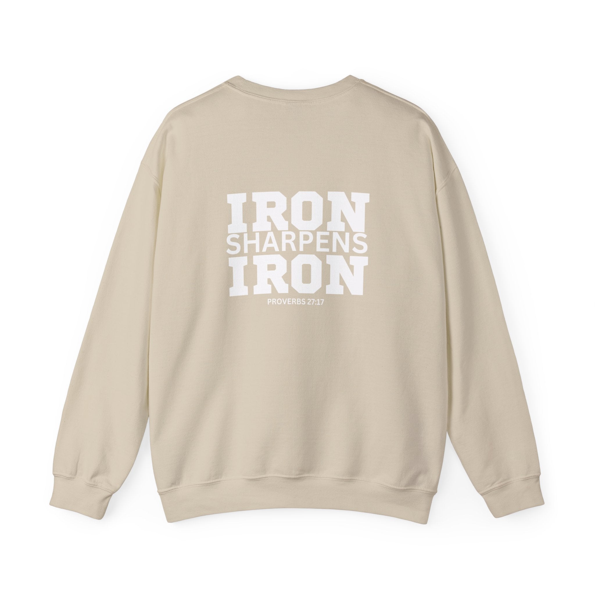 Iron Sharpens Iron - Unisex Heavy Blend™ Crewneck Sweatshirt - Front White Logo - Print on Front & Back