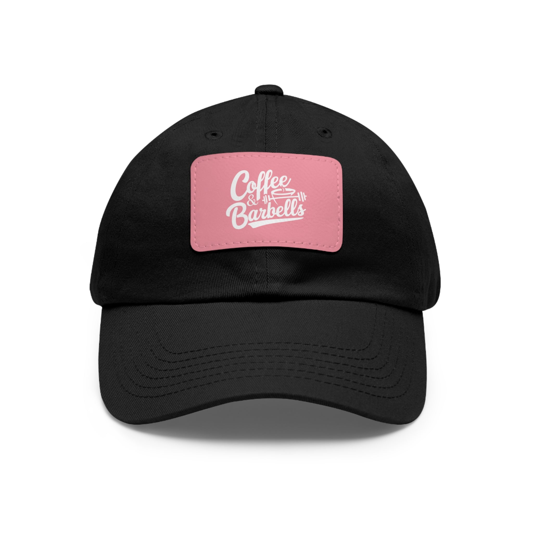 Coffee & Barbells - Dad Hat with Leather Patch (Rectangle) - White Font