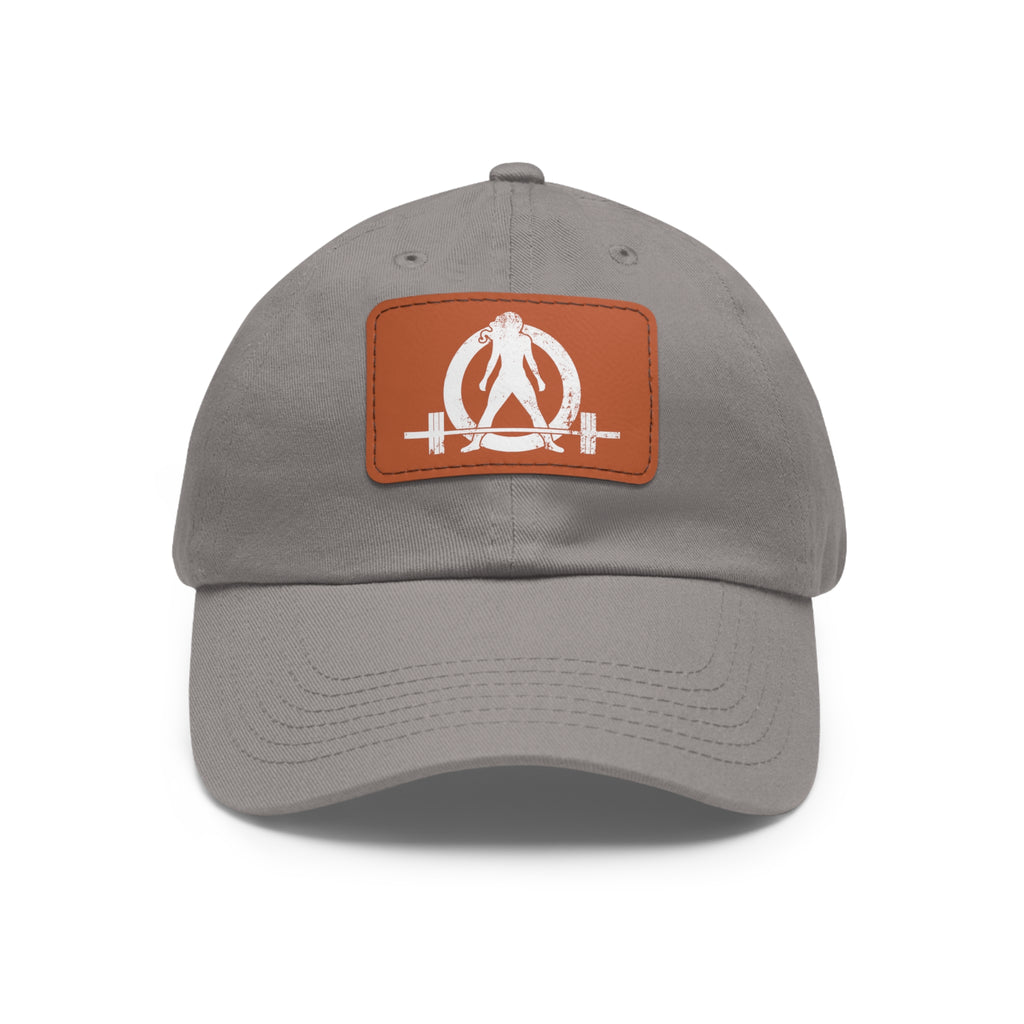 Distressed - Dad Hat with Leather Patch (Rectangle) - White Font