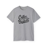 Coffee & Barbells - Unisex Ultra Cotton Tee - Front Black Logo - Plain Back