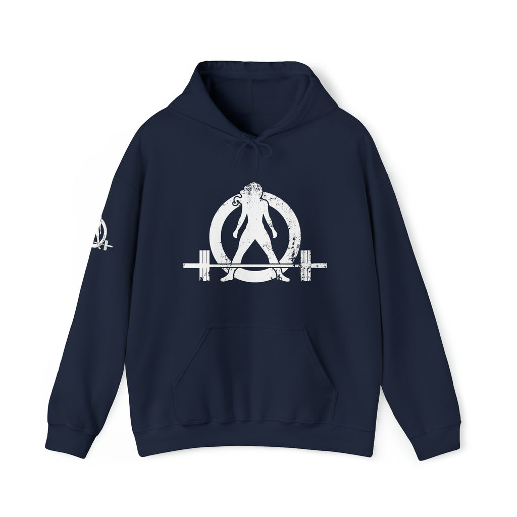 Squat Bench Deadlift Repeat - Unisex Heavy Blend Hooded Sweatshirt - Dark White Logo - Pink - SBDR on BACK