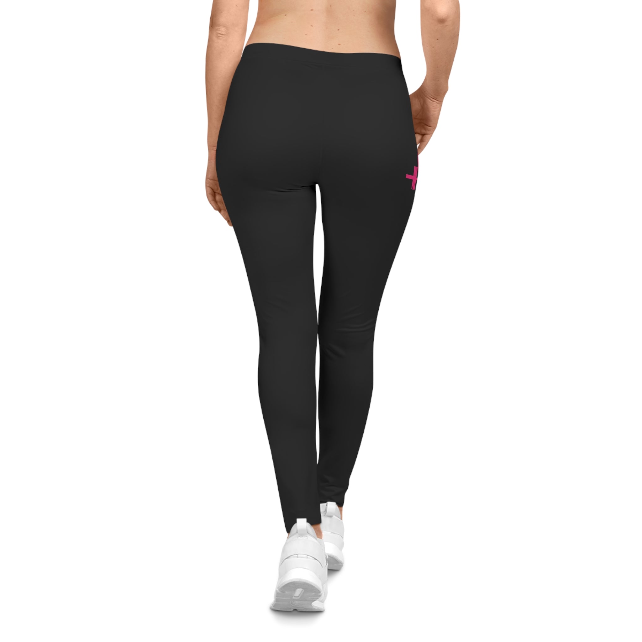 Black Women's Casual Leggings - Distressed Color Logo - Right Hip