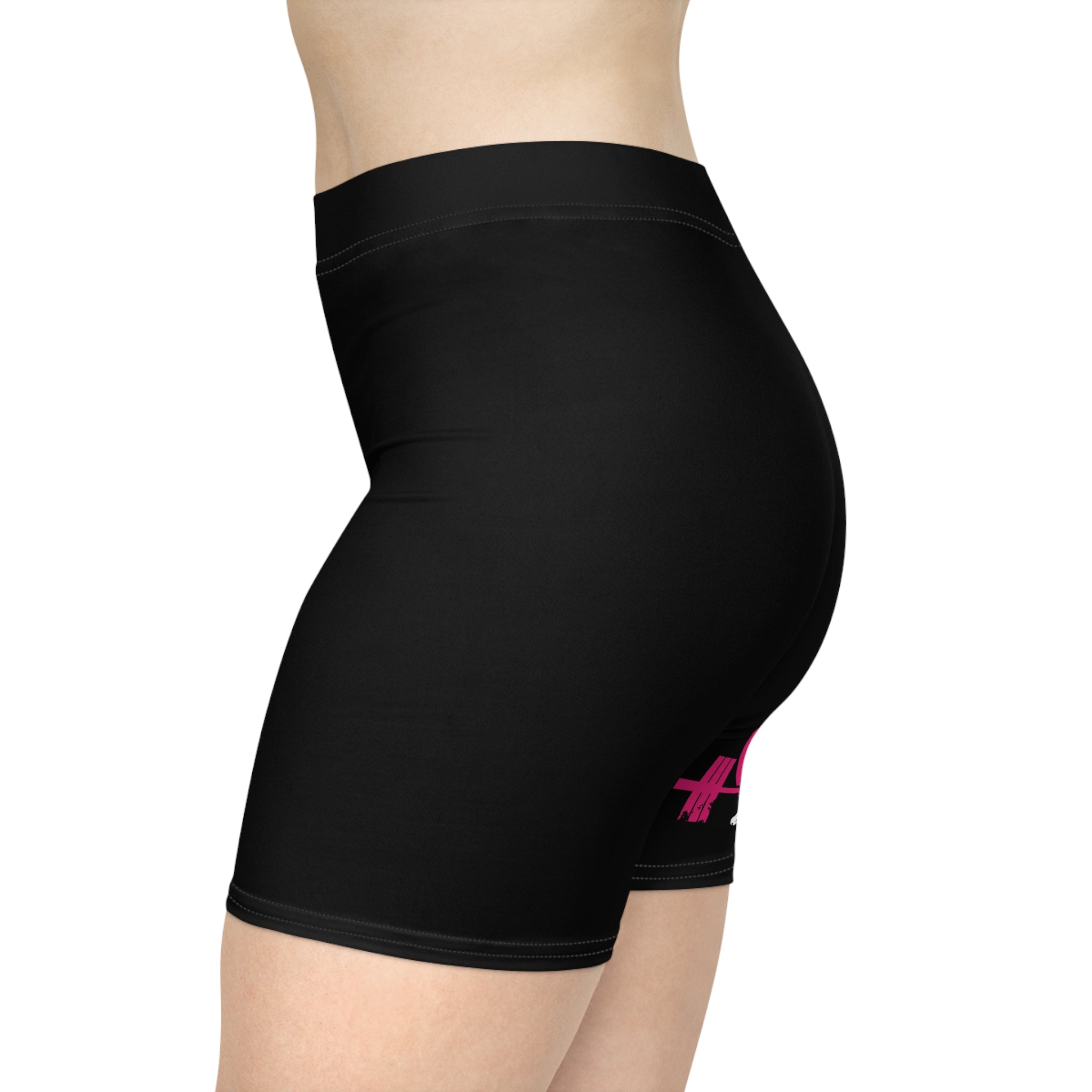 Women's Biker Shorts - Black with Distressed Color Logo