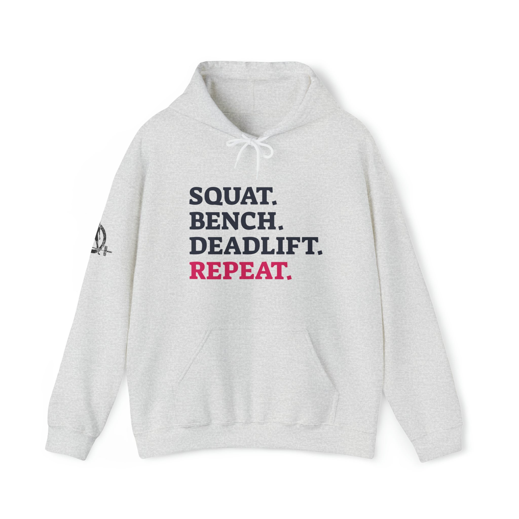 Squat Bench Deadlift Repeat - Unisex Heavy Blend Hooded Sweatshirt - Light Logo - Pink- Plain Black