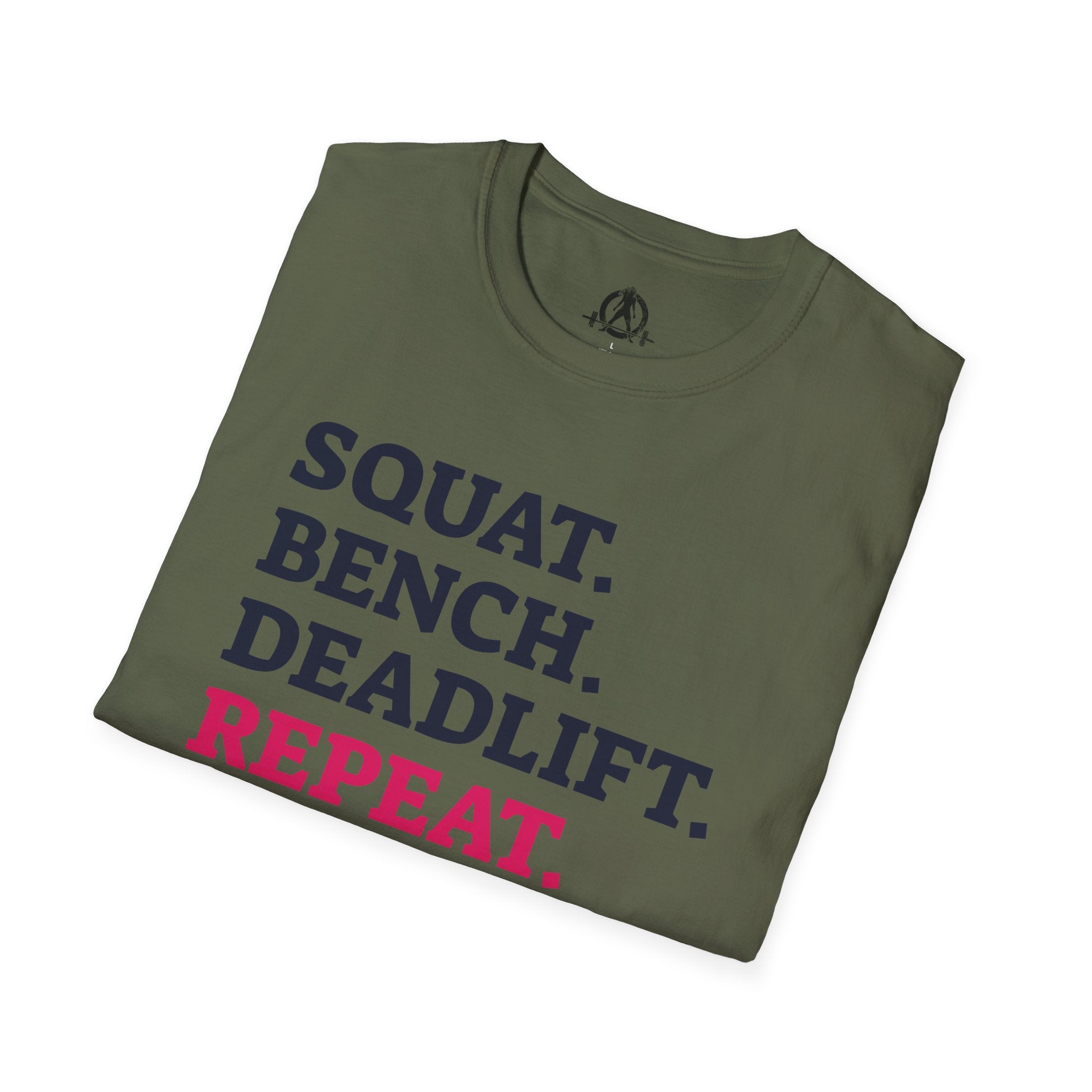 Squat Bench Deadlift Repeat - Unisex Softstyle T-Shirt - Front & WWLW Logo Back