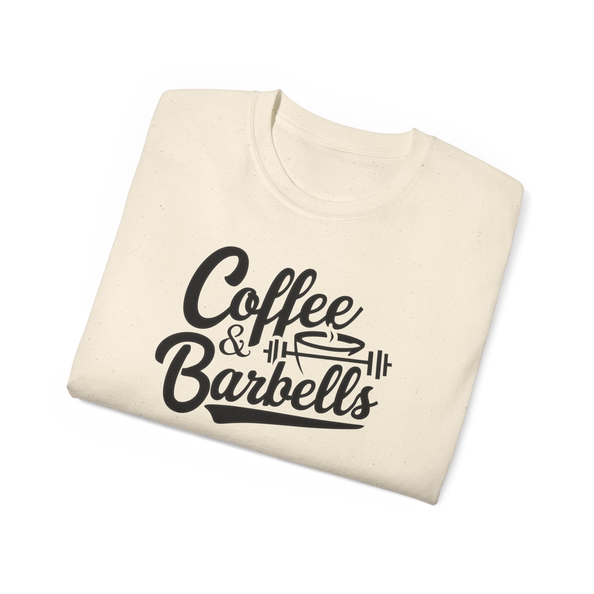 Coffee & Barbells - Unisex Ultra Cotton Tee - Front Black Logo - Plain Back