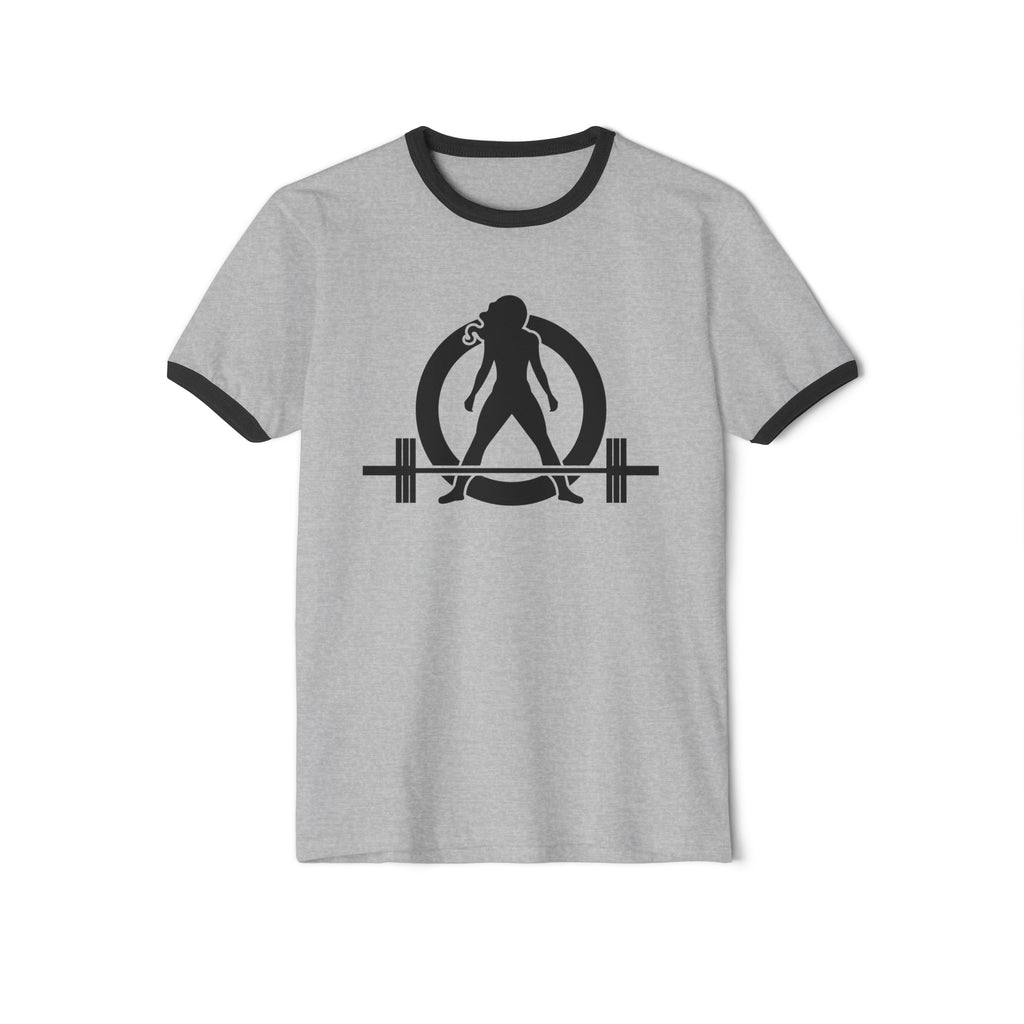 45 + 45 - Unisex Cotton Ringer T-Shirt - Black Logo Front & Back