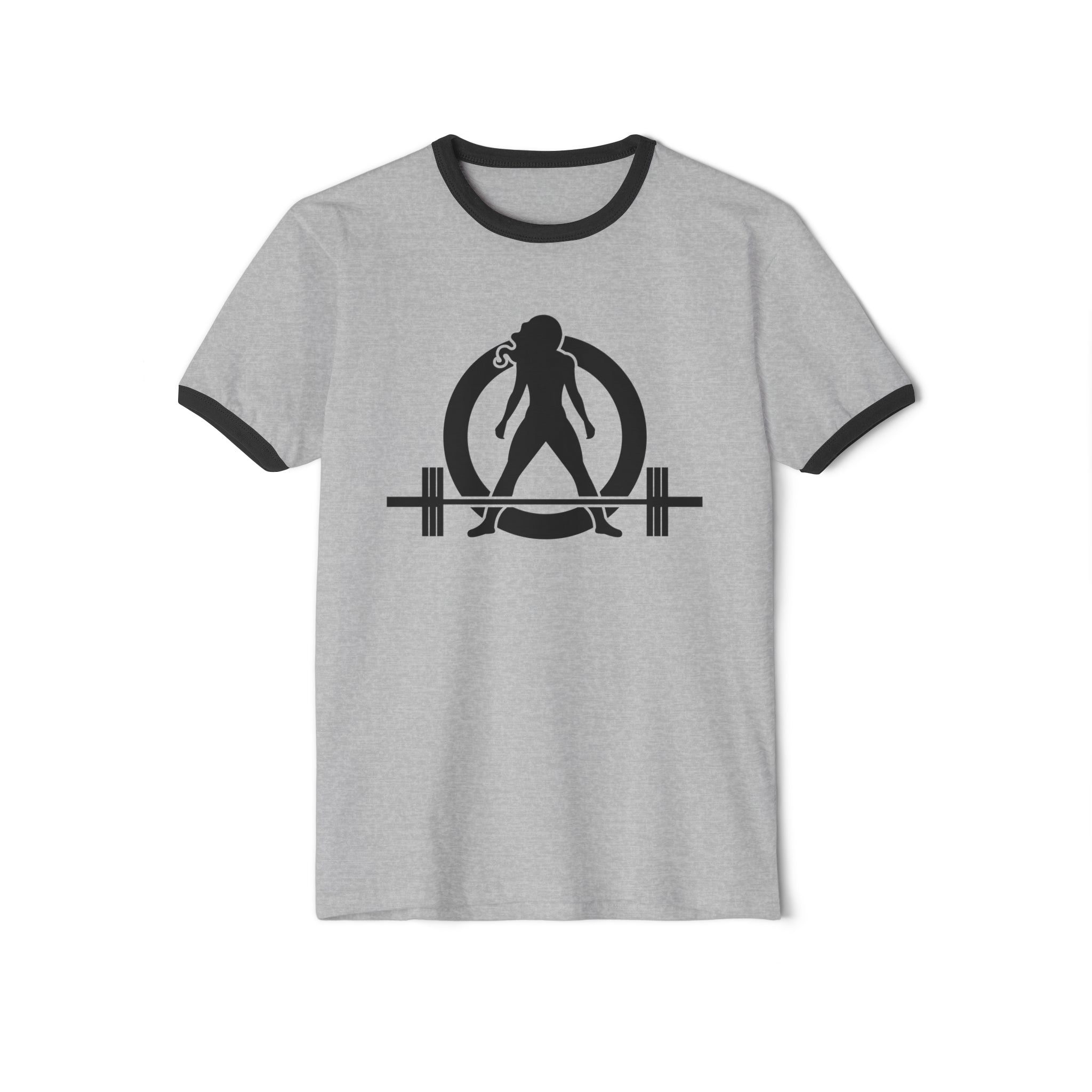 45 + 45 - Unisex Cotton Ringer T-Shirt - Black Logo Front & Back