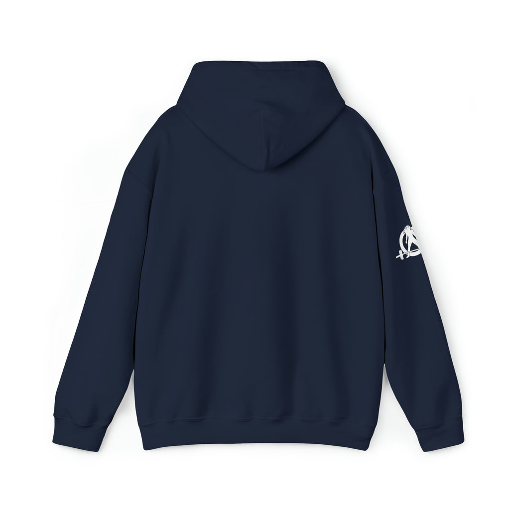 I Could Hip Thrust You - Unisex Heavy Blend Hooded Sweatshirt - White Distressed Logo on Front & Right Sleeve