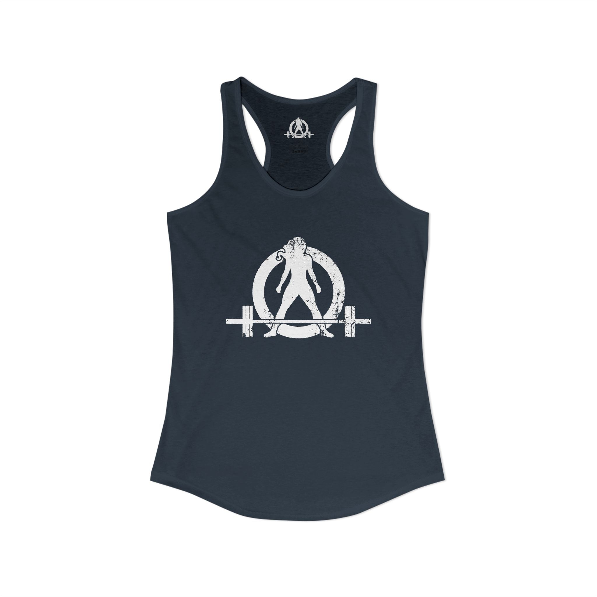 Distressed - Simple - Women's Ideal Racerback Tank - White Distressed Logo Front - Plain Back